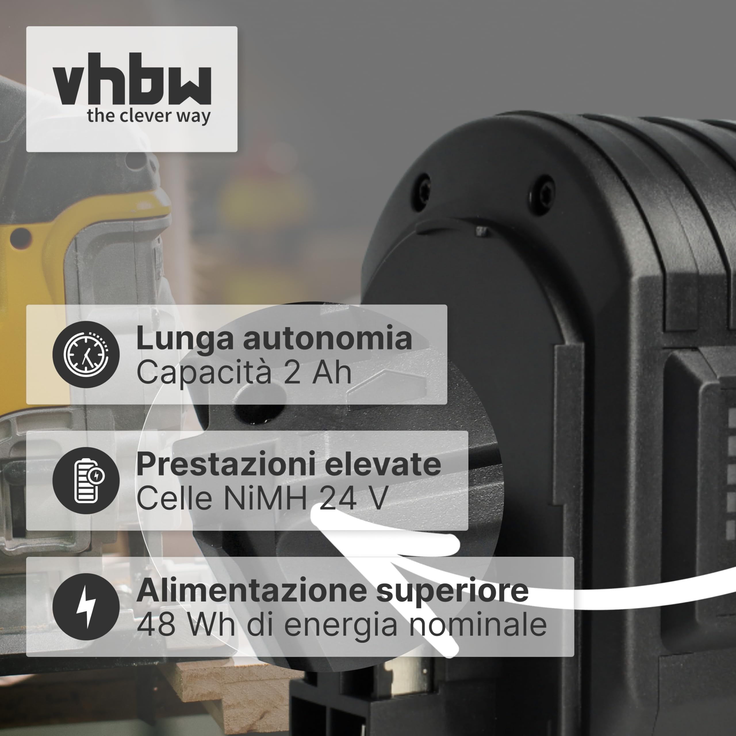 vhbw Batteria sostituisce Würth 0702300924, 702 300 824, 702 300 924, APBO/SL 24V, WA 24V per attrezzi da lavoro (2000mAh, 24V, NiMH)
