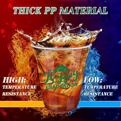 Miniatura 5 de Paquete de 100 vasos desechables de graduación de 12 onzas de plástico desechables para la clase de 2023 Felicidades graduadas elegantes suministros