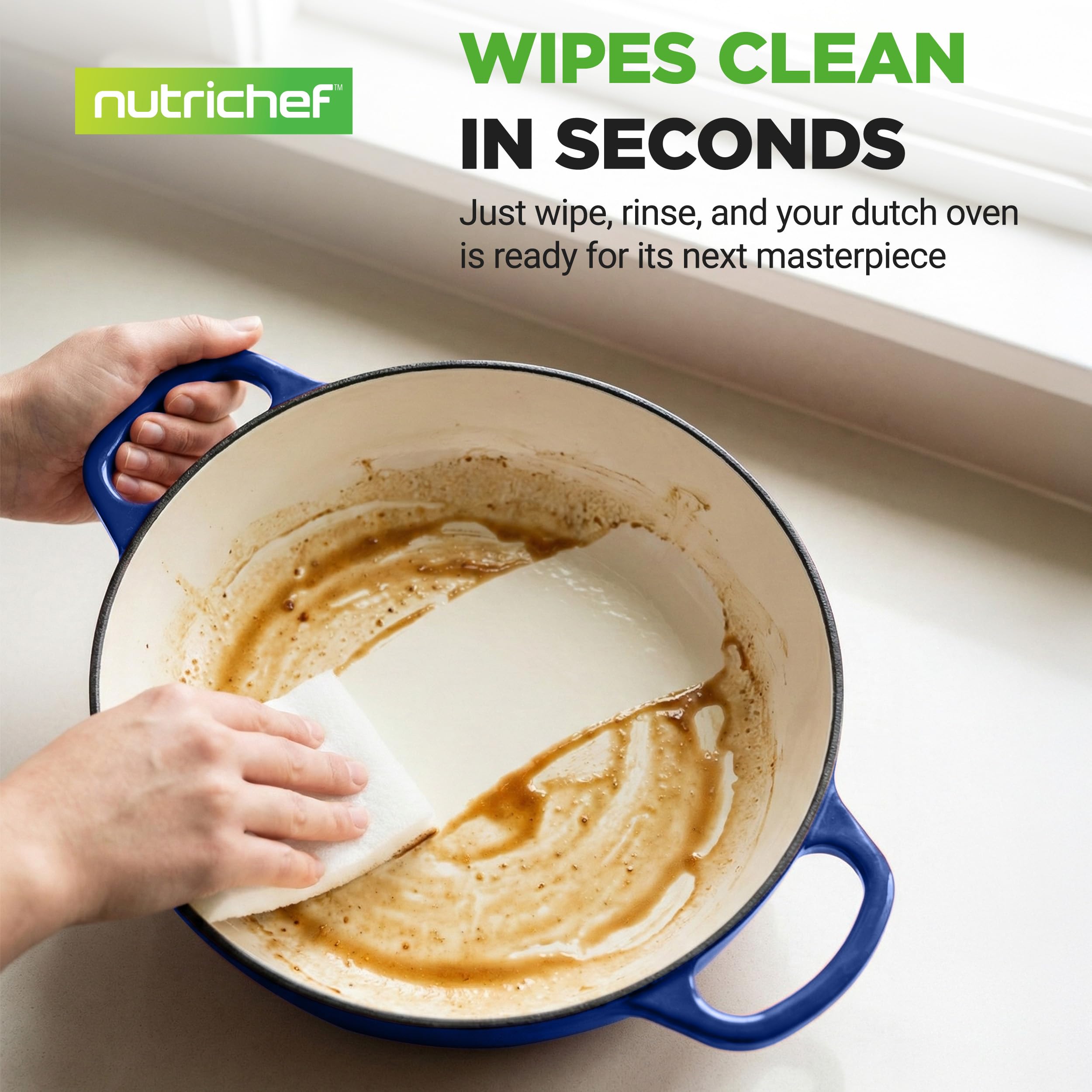 NutriChef 10,2" Emaliowany Żeliwny Garnek do Pieczenia Chleba, Kopułowa Forma do Chleba na Zakwasie z Uchwytami i Silikonowymi Rękawicami, Odporna na Temperaturę do 260°C, Dutch Oven (Niebieska)