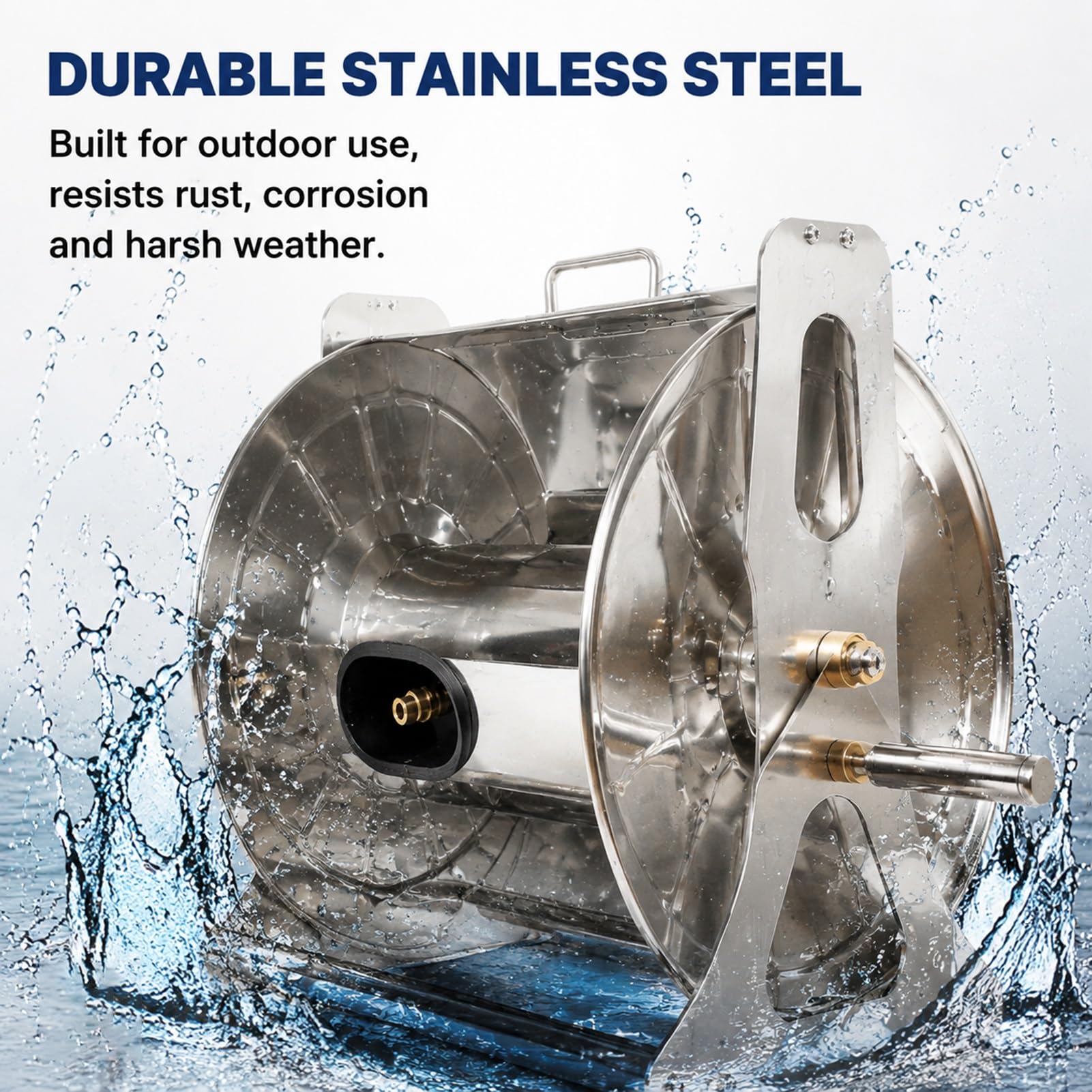 Stainless Steel Garden Hose Reel Wall Mount Heavy Duty Zwijacz Węża Ogrodowego z Rączką do Nawadnianie Ogród Taras Garaż Użycie Zewnętrzne Trwały i Solidny(Wall-Mounted)