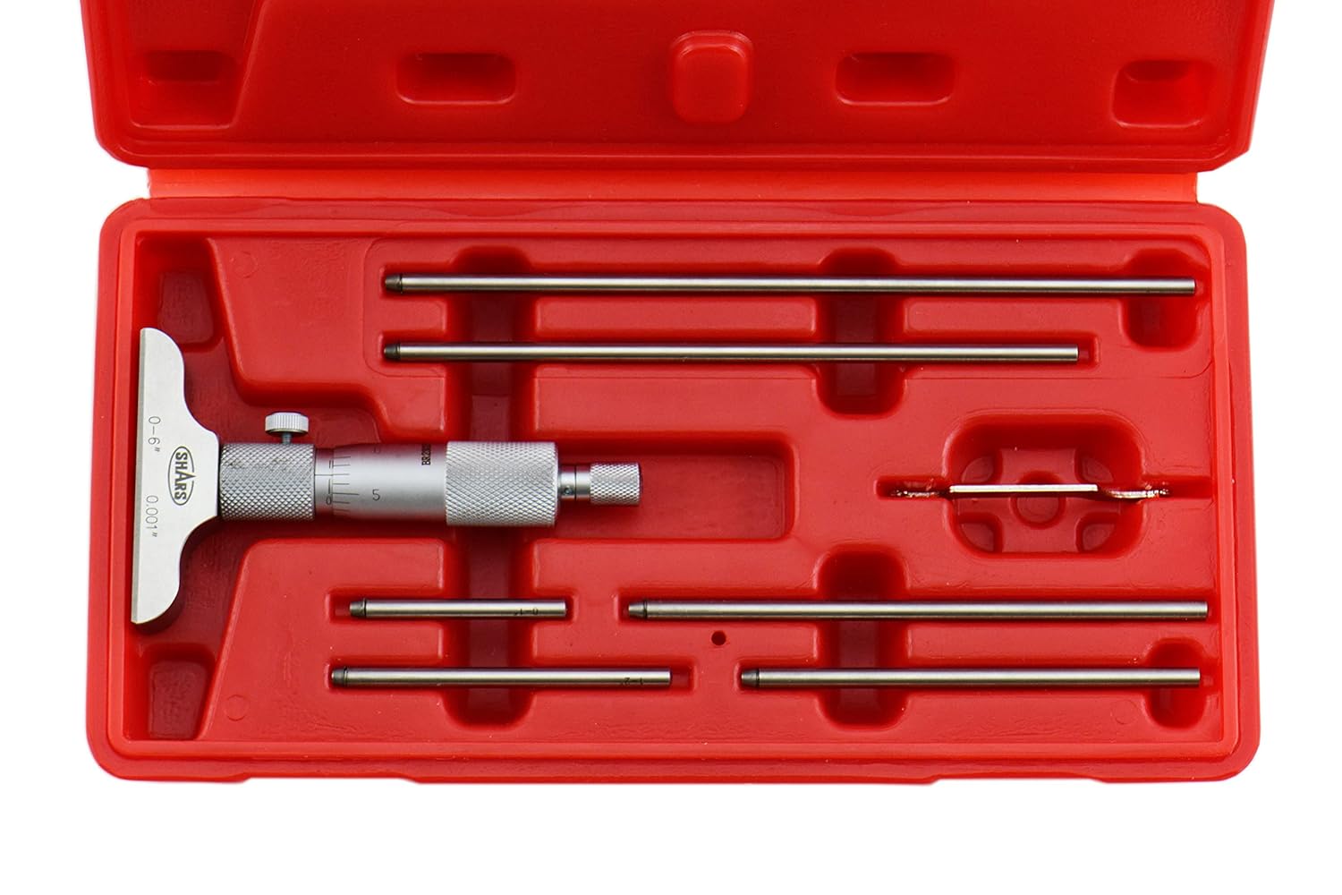 Shars 0-6" x 0.001" Depth Micrometer, 2.5"Base, 6 Rods 303-2507 P