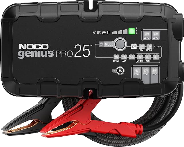 NOCO GENIUSPRO25, 25A Professional Smart Car Charger, 6V, 12V and 24V Heavy-Duty Battery Charger Maintainer, Power Supply and Desulfator for AGM, Leisure, Lithium, Gel, Boat, Van and Caravan Batteries