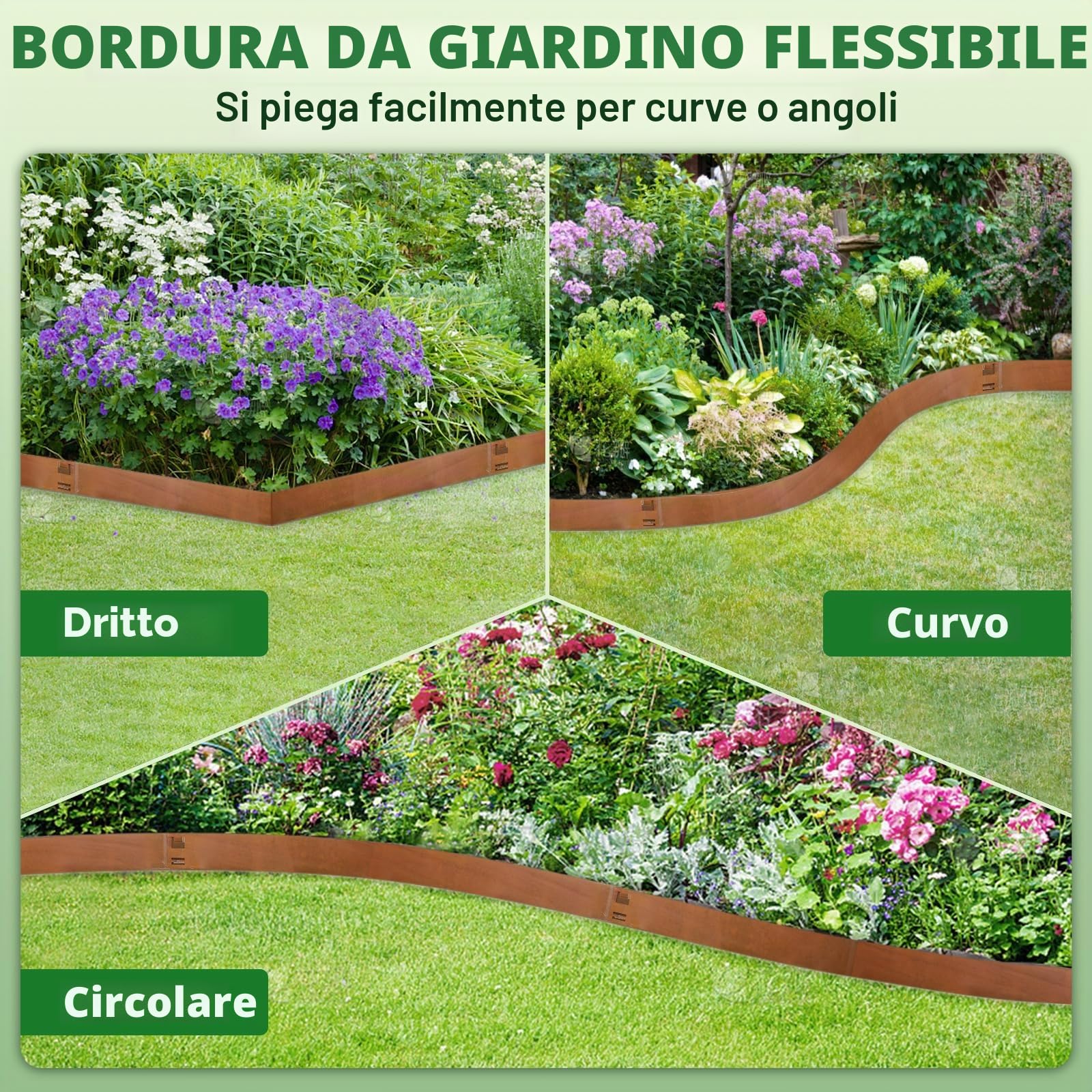 107,5 cm x 5 Bordo per aiuola in metallo Corten flessibile | Delimitazione per aiuola in acciaio | Bordo per aiuola flessibile per delimitazioni del prato, bordi del prato per delimitazioni