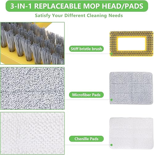 Miniatura 4 de Herramienta limpiadora de zócalo con mango largo, limpiador de pared con mango extensible, 1 cabezal de trapeador de cerdas rígidas y 4 almohadillas