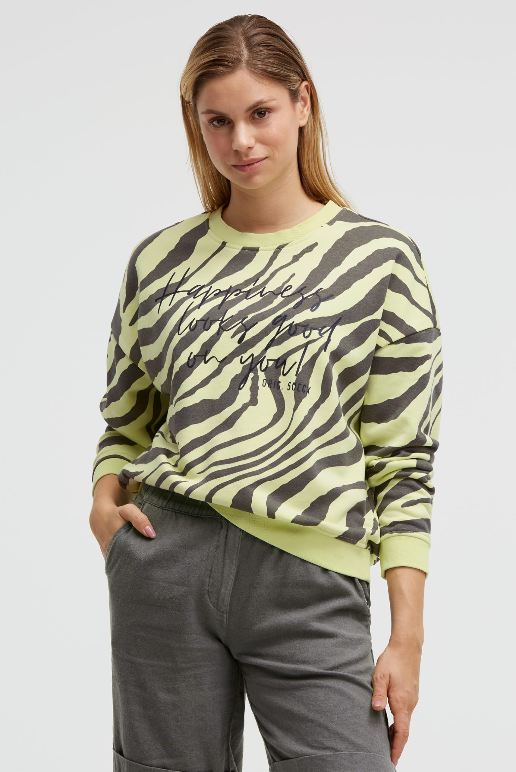 SOCCX Damen Sweatshirt mit Zebra-All-Over-Print