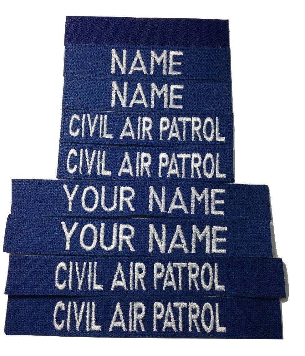 4 Piece Air Patrol Custom Name Tape & Branch Tape Set, with Fastener or Sew-On (with Fastener)