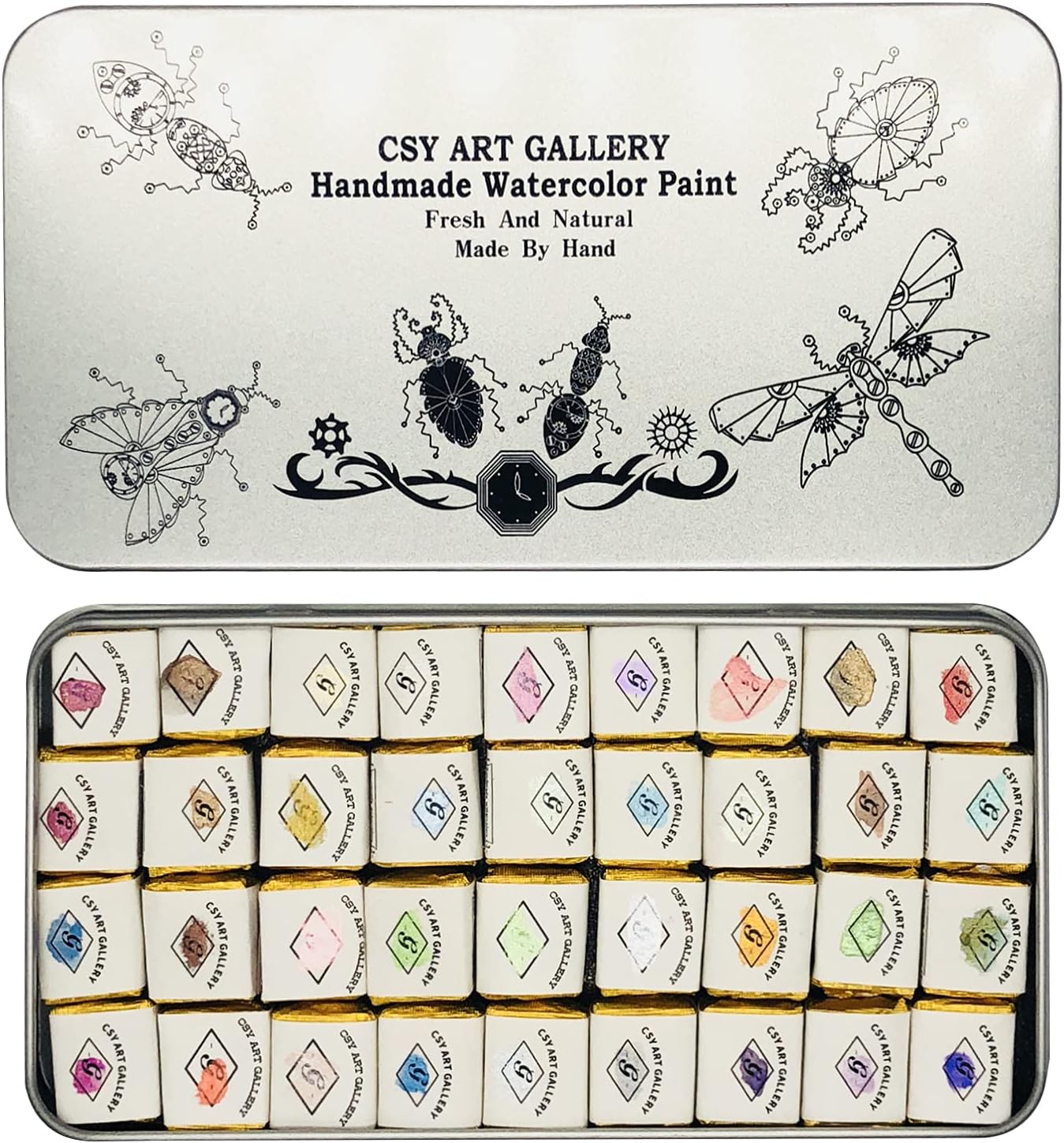 CSY art gallery Handmade Artist Watercolor Paint Set 36colors Metallic Water Color Paint,Shimmery Glitter Solid Watercolors For Students and Painting Beginners