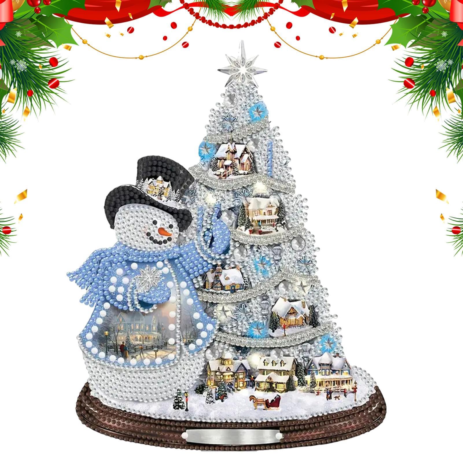 ZUREGO Christmas Diamonds Painting Kit, DIY Diamonds Painting Art Ornaments, 5D Rhinestones Snowman Table Decoration, Handmade Diamonds Painting Craft, for Kids, Gifts & Home Decor (1/2 Set)