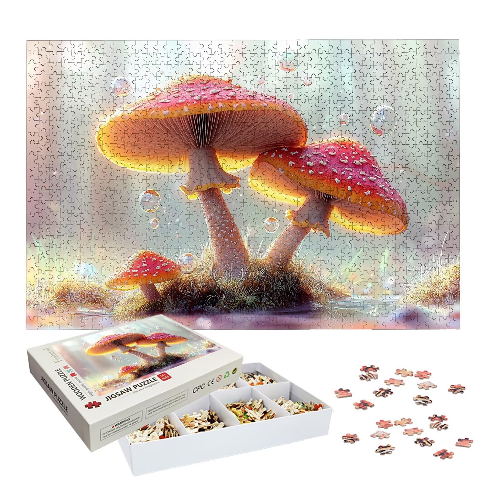Puzzle 2000 sztuk dla dorosłych dzieci, drewniane puzzle grzybowe dla dorosłych, wymagające słodkie łamigłówki, rodzinne gry edukacyjne, łamigłówki z pudełkiem do dekoracji domu, prezent dla kobiet