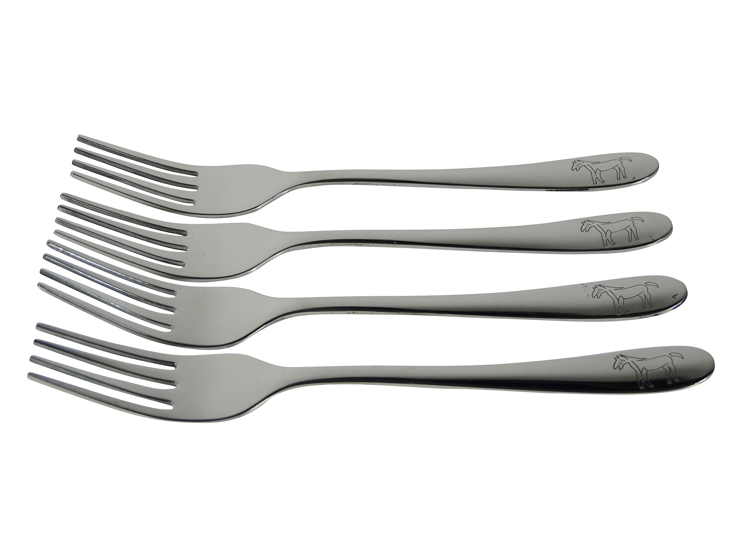 Viva Haushaltswaren 4 x Children's Forks with Embossed Horse Motif in Chrome Steel/Cutlery/Children's Crockery Individually as Children's Cutlery Set