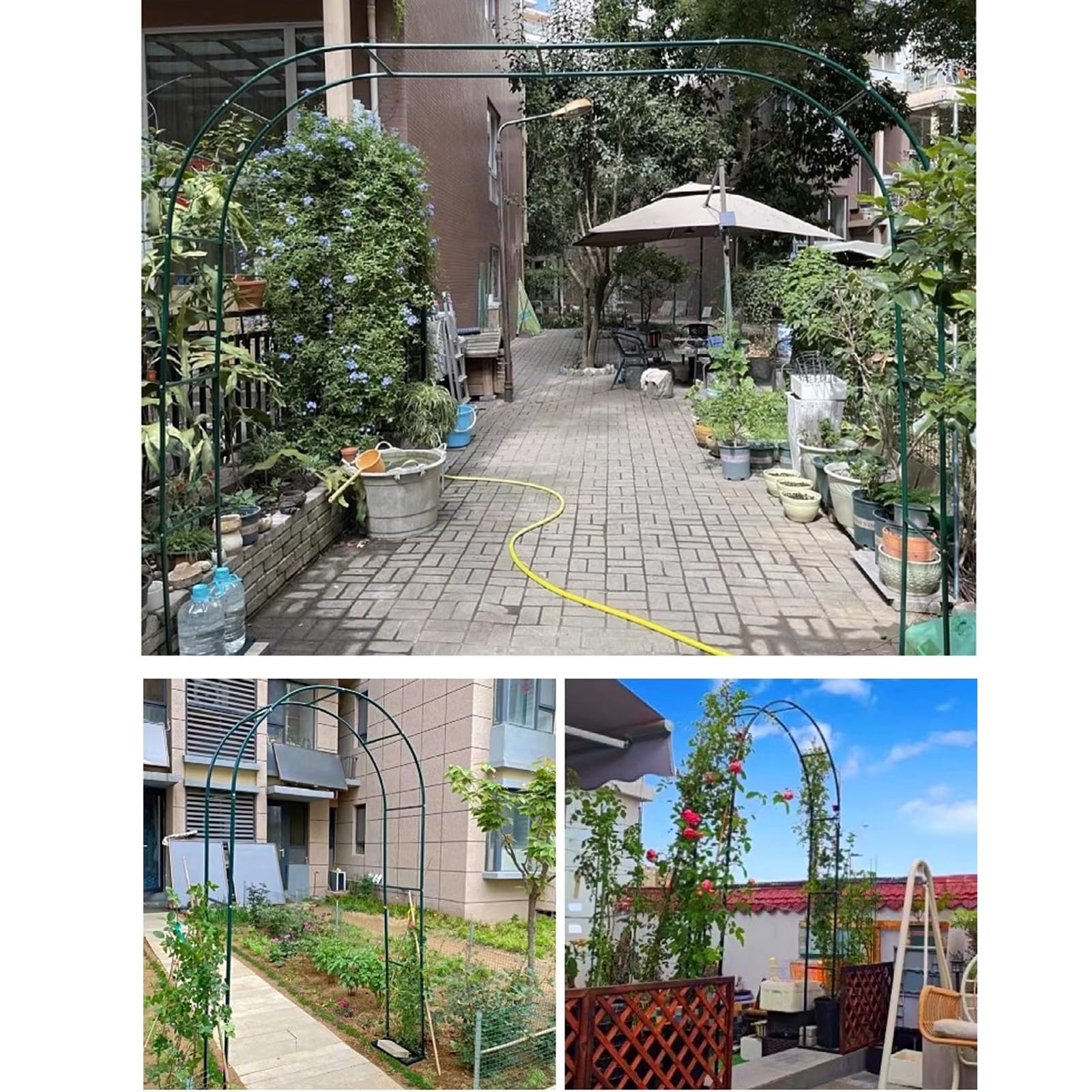 Zielona donica łukowa z kutego żelaza o wymiarach 70,8 x 98,4 cala, krata do roślin pnących, zewnętrzna rama wspinaczkowa do róż, powojników ., duża nośność.(180 * 250 * 40cm)