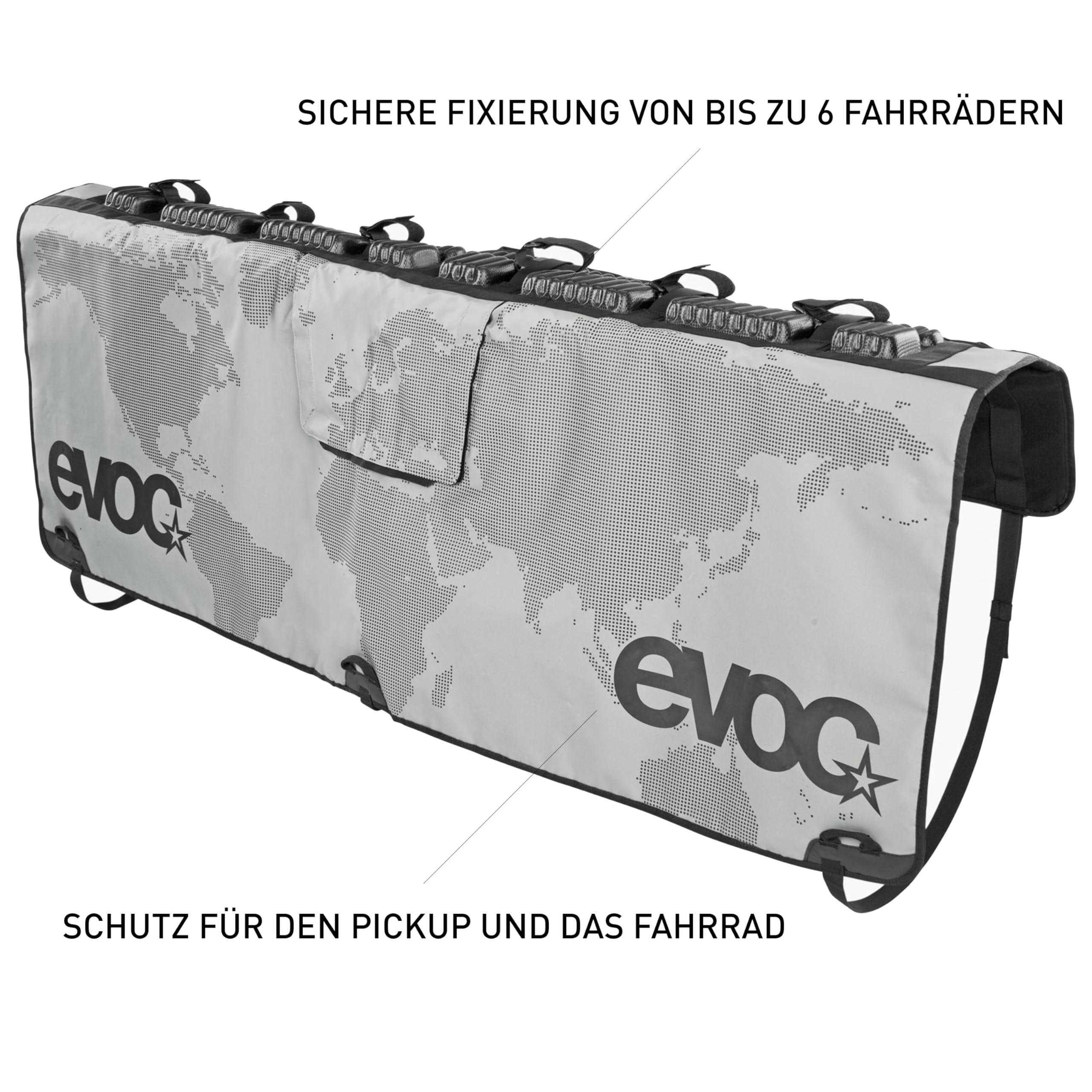 EVOC TAILGATE PAD für Fahrradtransport im Pickup (Fahrradtransport, sichere Fixierung von bis zu 6 Bikes, Schnellzugriff zum Ladeklappenhebel, Schutz für Pickup und Bike)
