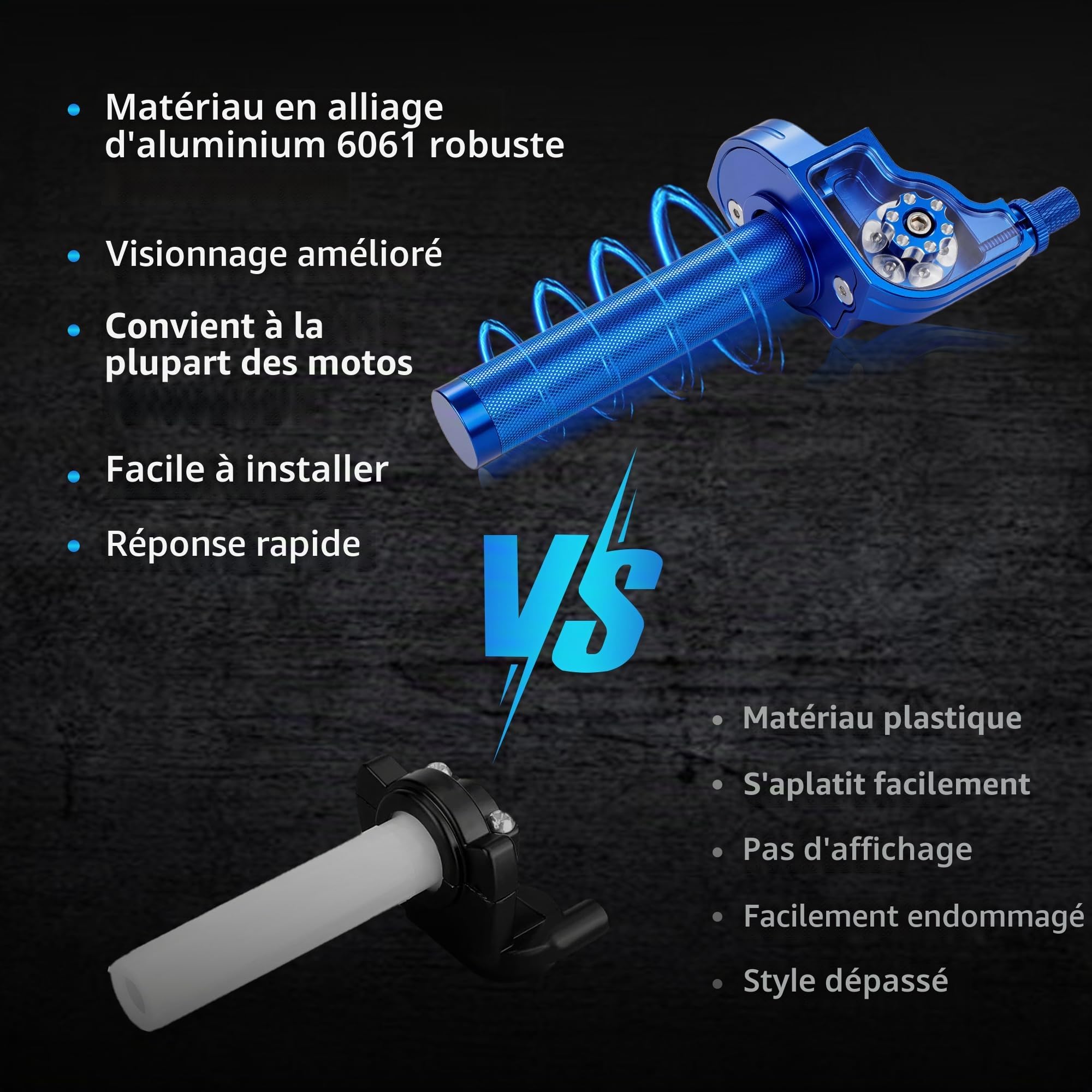 Poignee Accelerateur Moto 7/8 '' 22MM Moto Rotatif et Câble D'accélérateur avec Poignée de 50 110 125 150 200 250cc Dirt Pit Bike ATV (Bleu)