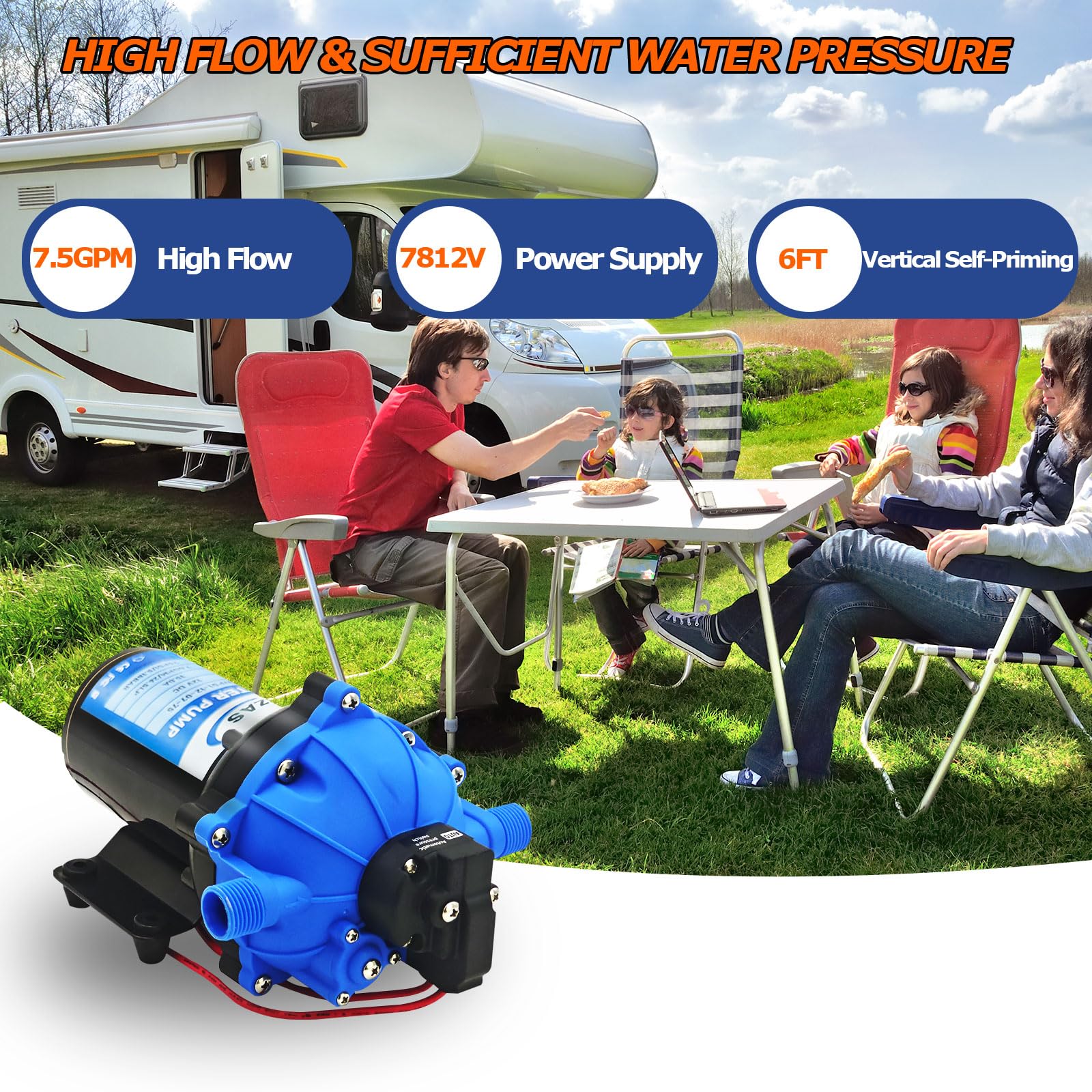 Pompa wodna 7,5 GPM, 80 psi, zestaw pompy chłodnej 12 V DC z przełącznikiem ciśnienia, samozasysająca membranowa pompa wodna do łodzi, łodzi, kamperów, przyczep turystycznych
