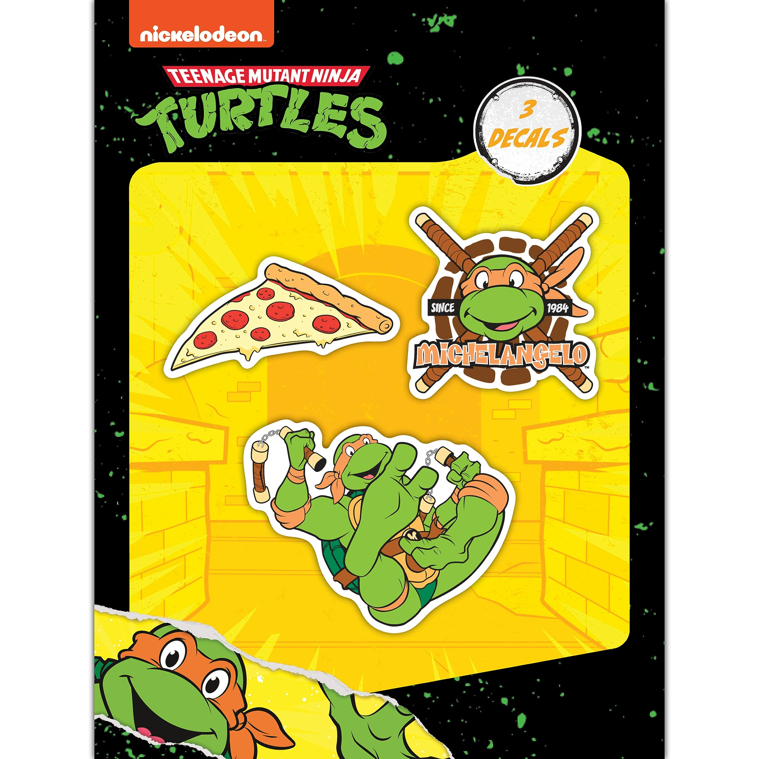 TMNT Teenage Mutant Ninja Turtles Mikey Vinyl Decals - Set of 3 Michelangelo Ninja Turtle Stickers for Car Water Bottle Bike Helmet Laptop Skateboard
