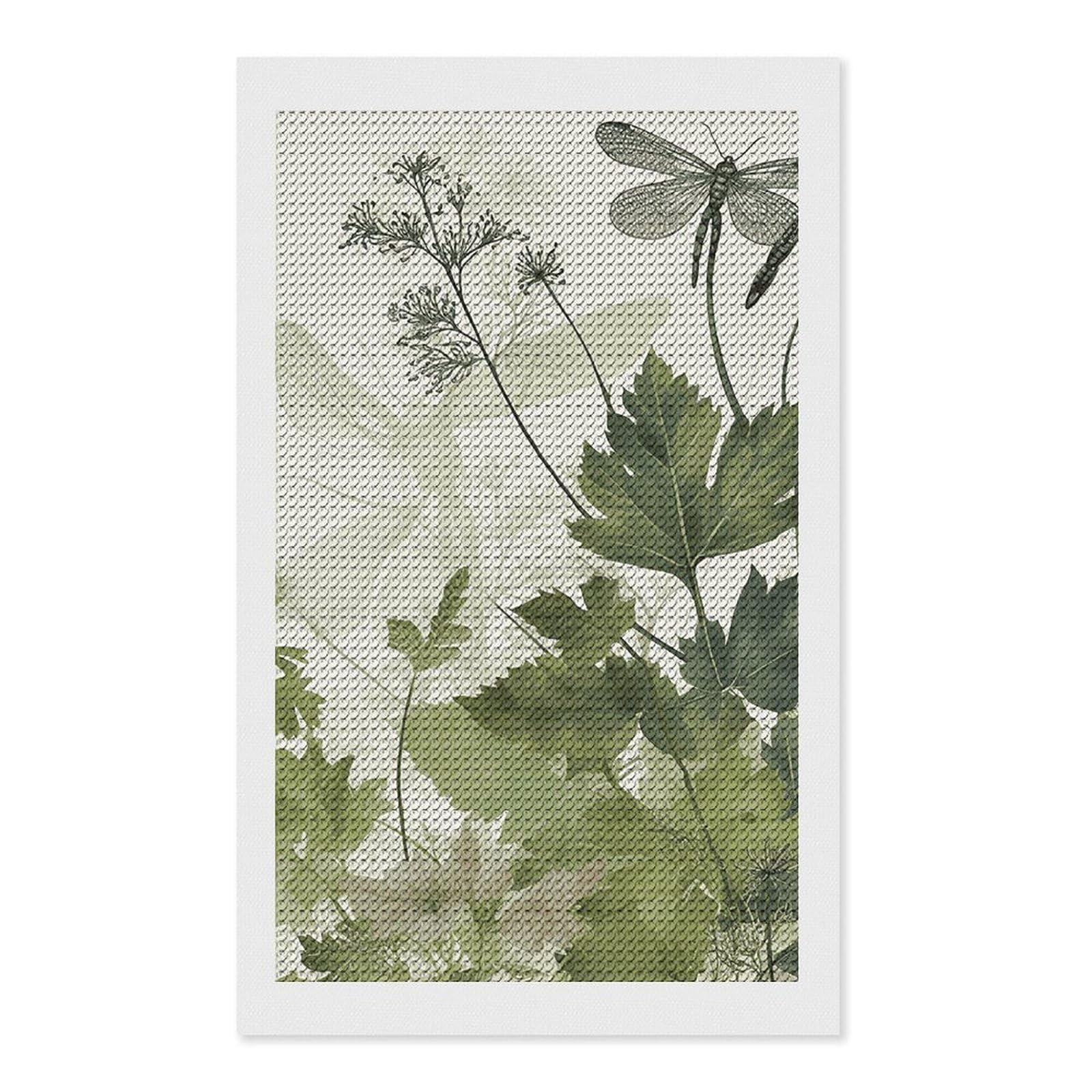 Foliage And Herbs with Dragonflies Winged Diamond Art Kits for Adults, DIY 5D Diamonds Painting Kits for Beginner, Round Full Drill Diamond Dots Painting, Diamonds Pictures Gem Art And Crafts Wall Dec