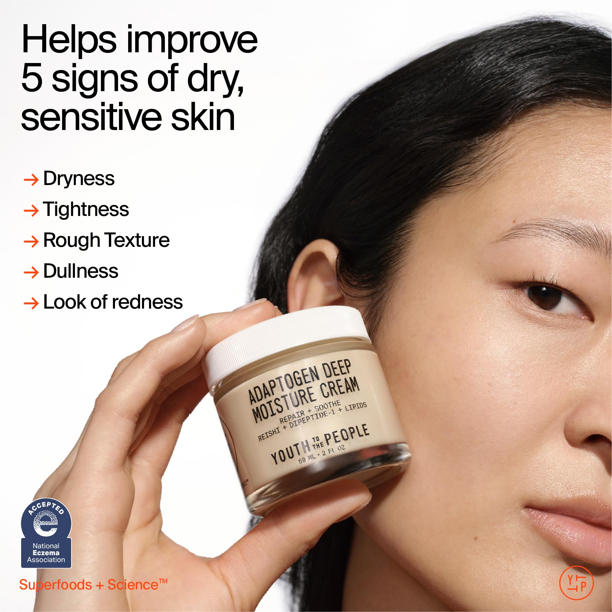 Youth To The People Adaptogen Skin Repairing Moisture Cream, Hydrating Face Moisturizer for Sensitive & Dry Skin, Soothes Skin Barrier, Dermatologist Tested, Fragrance-free, Vegan - 2 Fl Oz