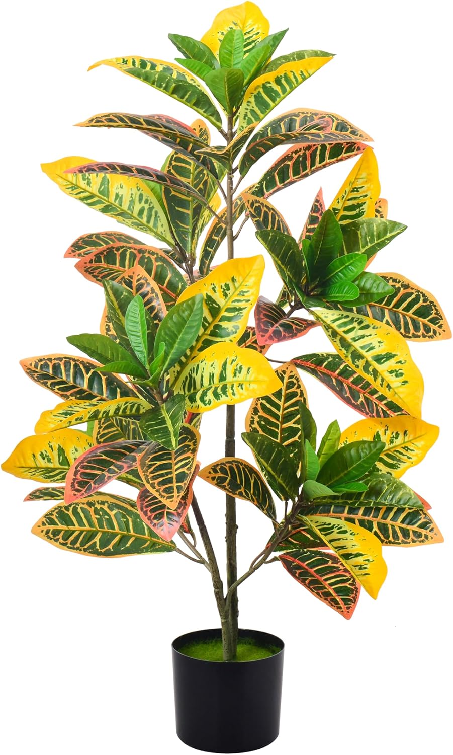 Aphighjoy Fake Plant Artificial Croton, 35.4'' Tall with Colorful Leaves Faux Croton Palm Tree in Pot Decorative, Faux Plant Artificial Plants for Home Decor Indoor (3Ft-1Pack)