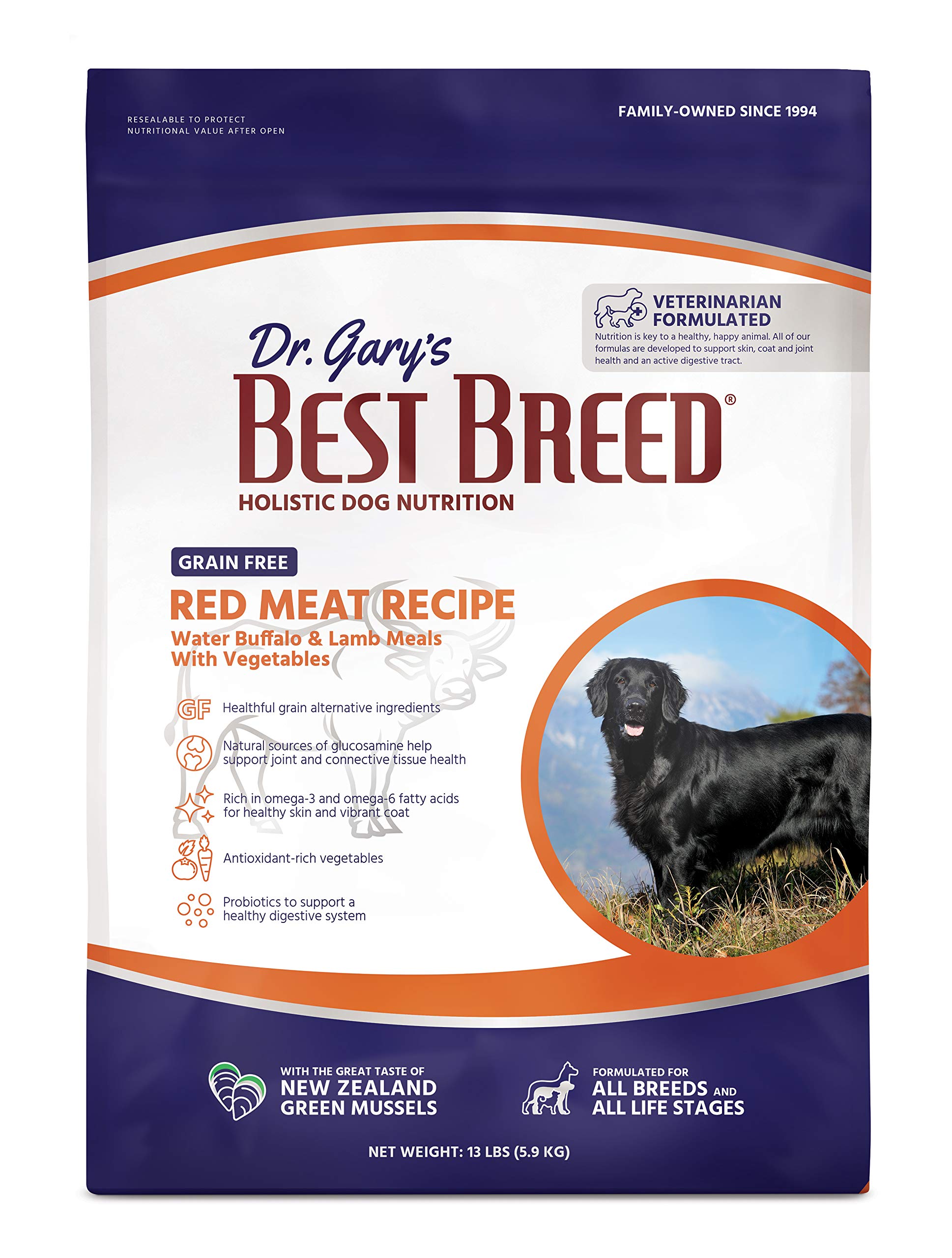 Best BreedDr. Gary's Grain Free Red Meat Recipe Slow-Cooked in USA [Natural Dry Dog Food for All Breeds and Sizes] - 13lbs., Dark Brown
