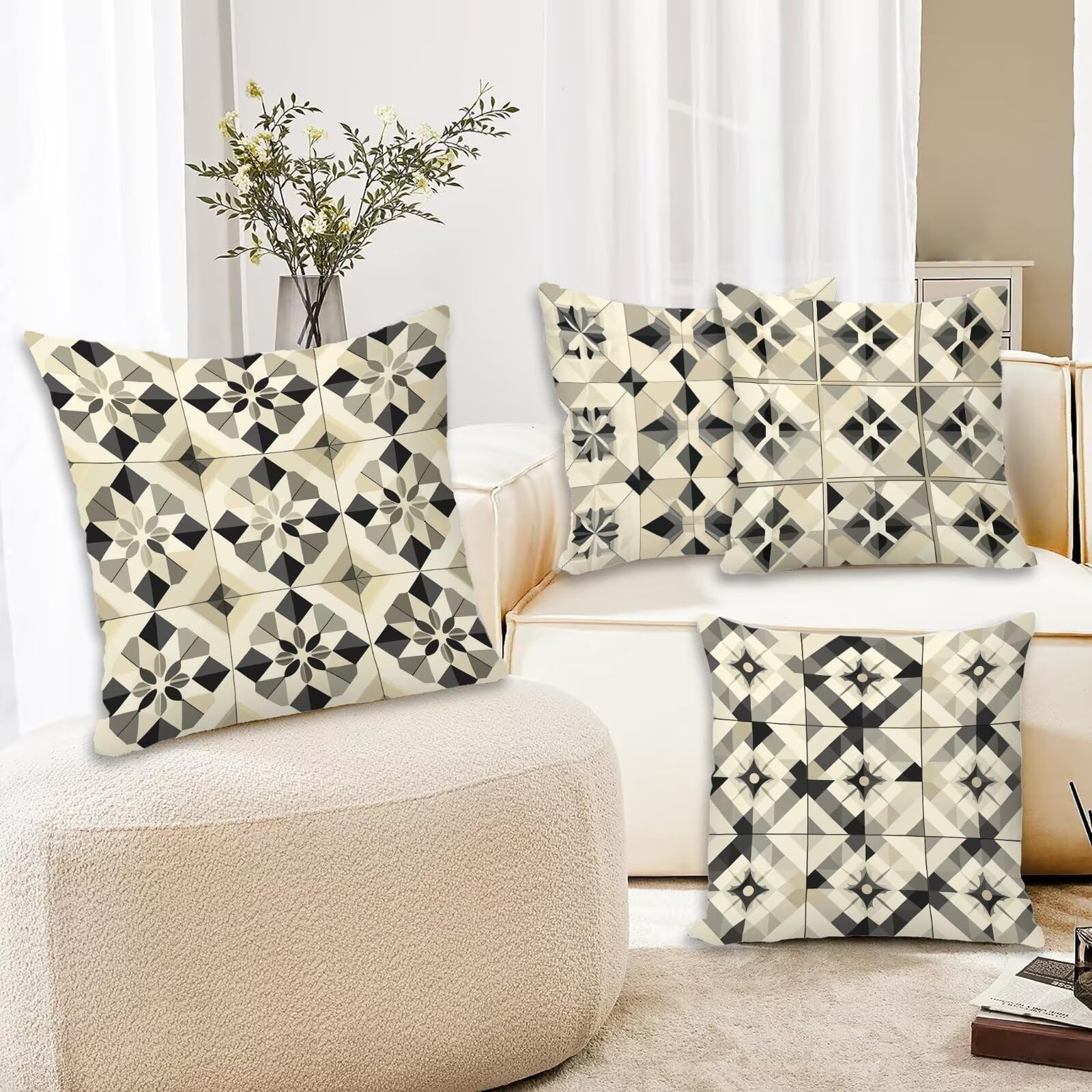 Kissenbezug 55x55 Boho 4er Set Samt Kissenbezüge Braun Zierkissenbezug Kissenhülle Dekorative Weiche Quadratische Dekokissenbezug Sofakissenbezug Couchkissen für Deko Schlafzimmer Wohnzimmer T-18