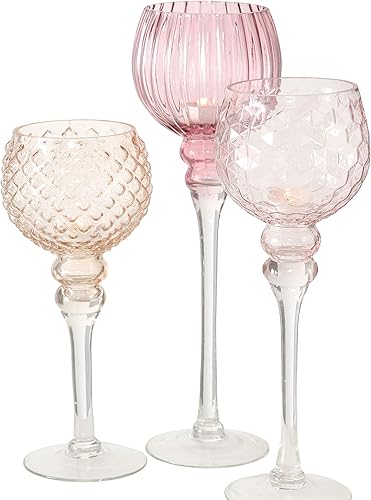 Miniatura 1 de Spectacular Cape Cod - Portavelas de tallo largo, juego de 3, vidrio rosa, melocotón y rubor, taza de vela de 5 pulgadas para velas votivas, 15 34,