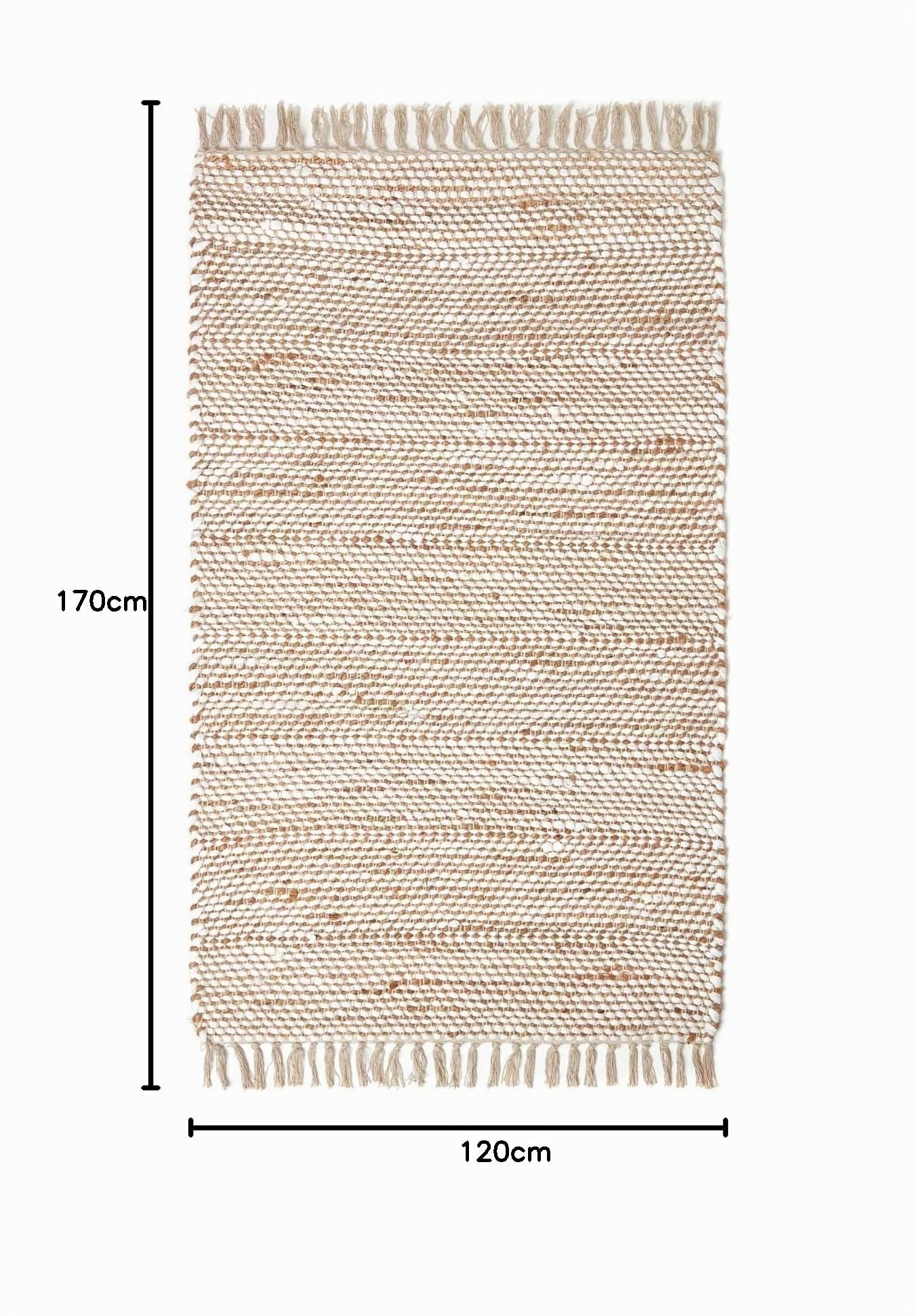 HOMESCAPES - Tapis Chindi en Chanvre à Motif Chevron Beige et Blanc, Fabrication Artisanale - Horizon - 120 x 170 cm