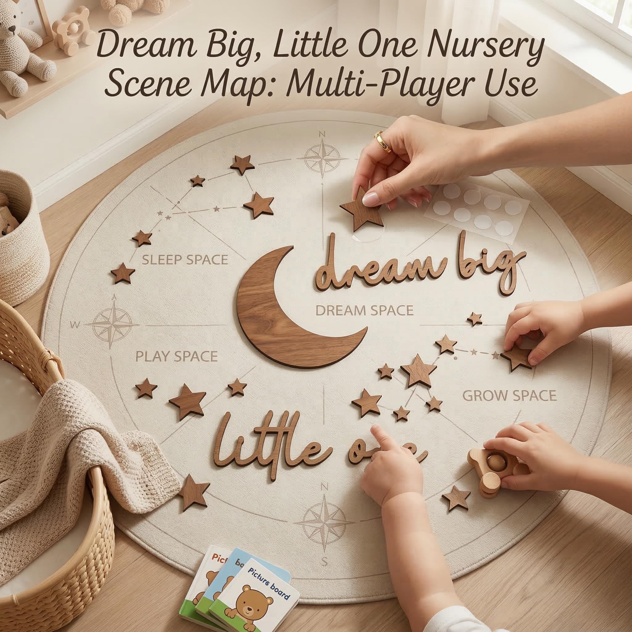 Decorazione da Parete in Legno Dream Big Little One 15 Pezzi Lettere in Legno con Luna e Stelle Stile Boho per Camera da Letto Bambini Soggiorno Casa