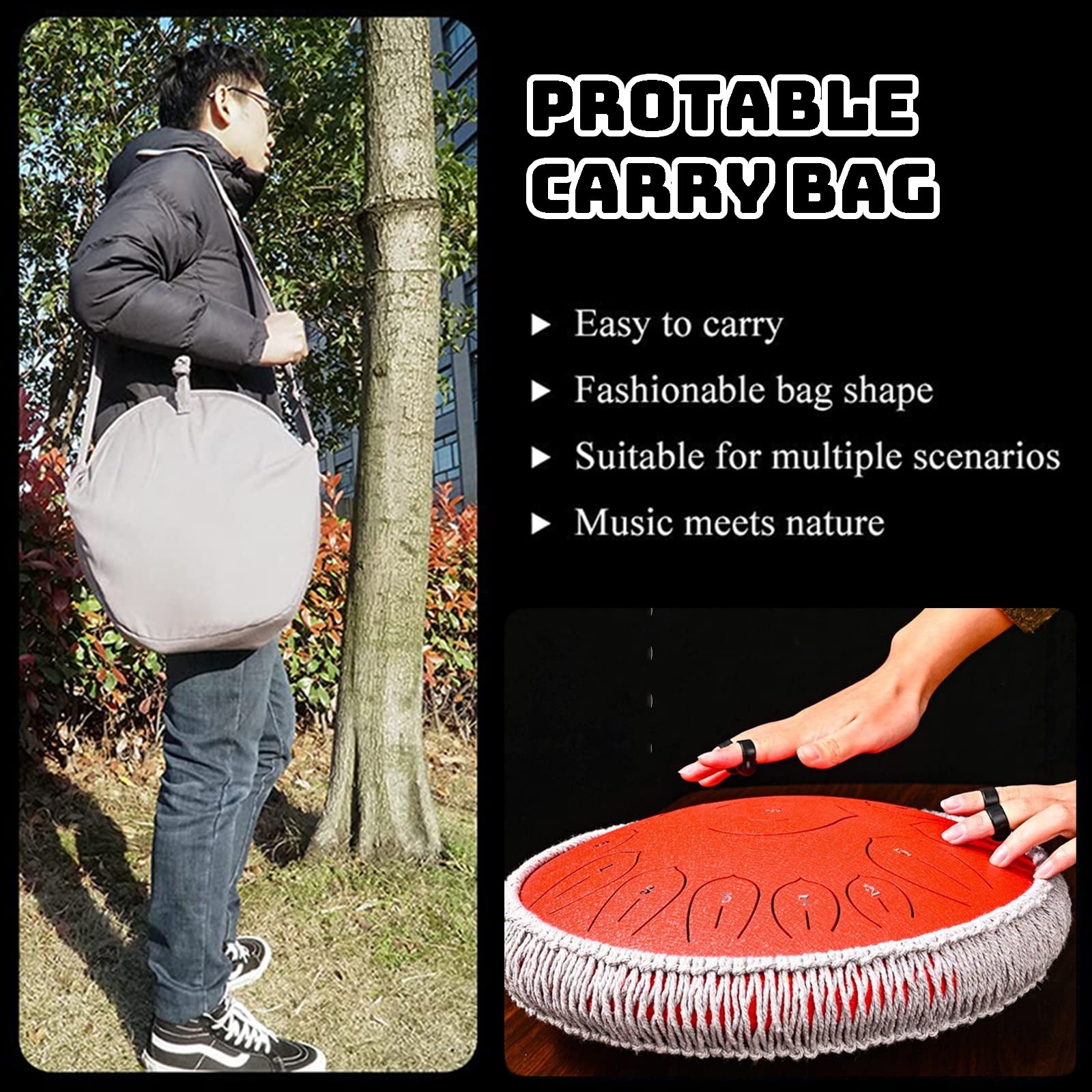 Handpan - Tamburo lingua, 35,5 cm, 15 note, con mazzuole e borsa per il trasporto, ideale per yoga, meditazione e educazione musicale per tutte le età