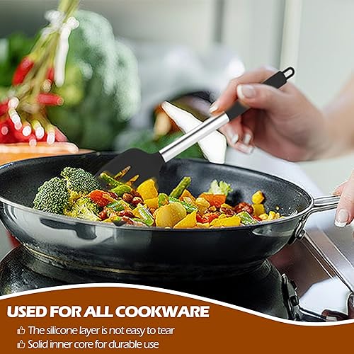 Miniatura 4 de HaWare Juego de 29 utensilios de cocina de silicona, resistentes al calor, con mango de acero inoxidable, juegos de espátula con soporte y ganchos,