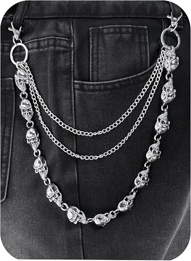 Wallet Chain - Skull Wallet Chains for Men Women Punk Trousers Pants Jean Chain for Biker Rock EMO Chain Belt Goth Accessories