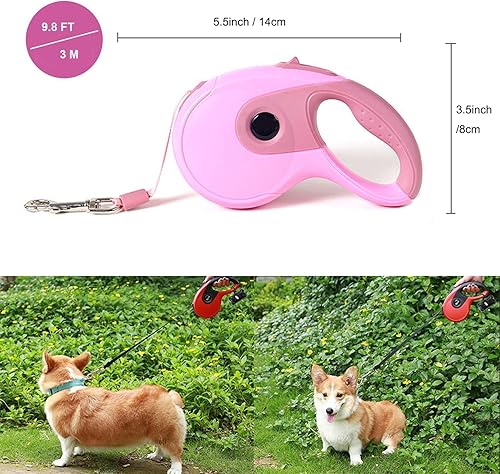 Miniatura 7 de Correa retráctil para perro, correa de paseo para perros de 9.8 pies para perros pequeños y medianos de hasta 45 libras, freno con una sola mano,