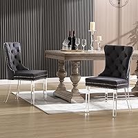 Vista 16 de KCC Juego de 6 sillas de comedor de terciopelo, silla de comedor tapizada de alta gama con respaldo acolchado, anillo de tracción de cabeza de Beige