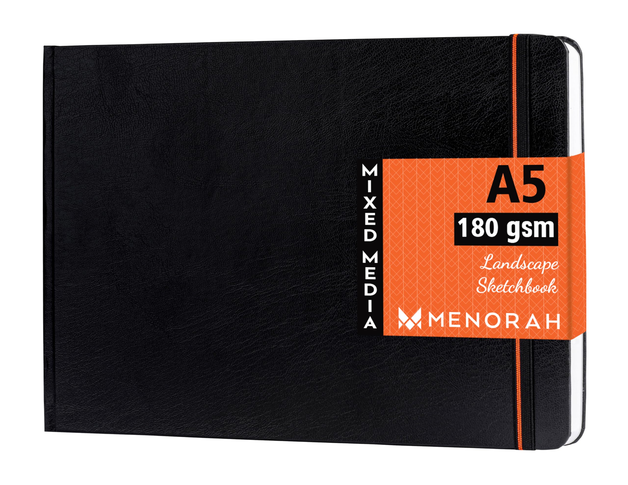 MENORAH Paper - A5 - Artist Sketchbook - 180 GSM- Hard Bound, Sketch Book, Watercolor - 100 Pages/50 Sheets (Size 14.8 cm x 21.0 cm) - Completely Handmade - Drawing Book - Landscape (Black)