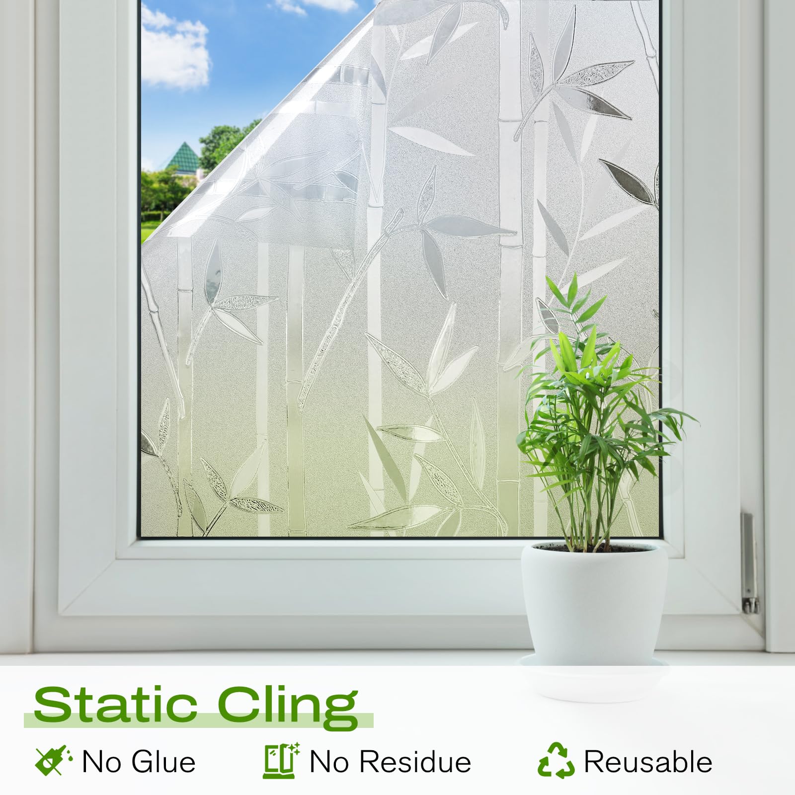 rabbitgoo Window Film Privacy, Decorative Privacy Film for Glass Windows 3D Bamboo-Pattern - Image 4