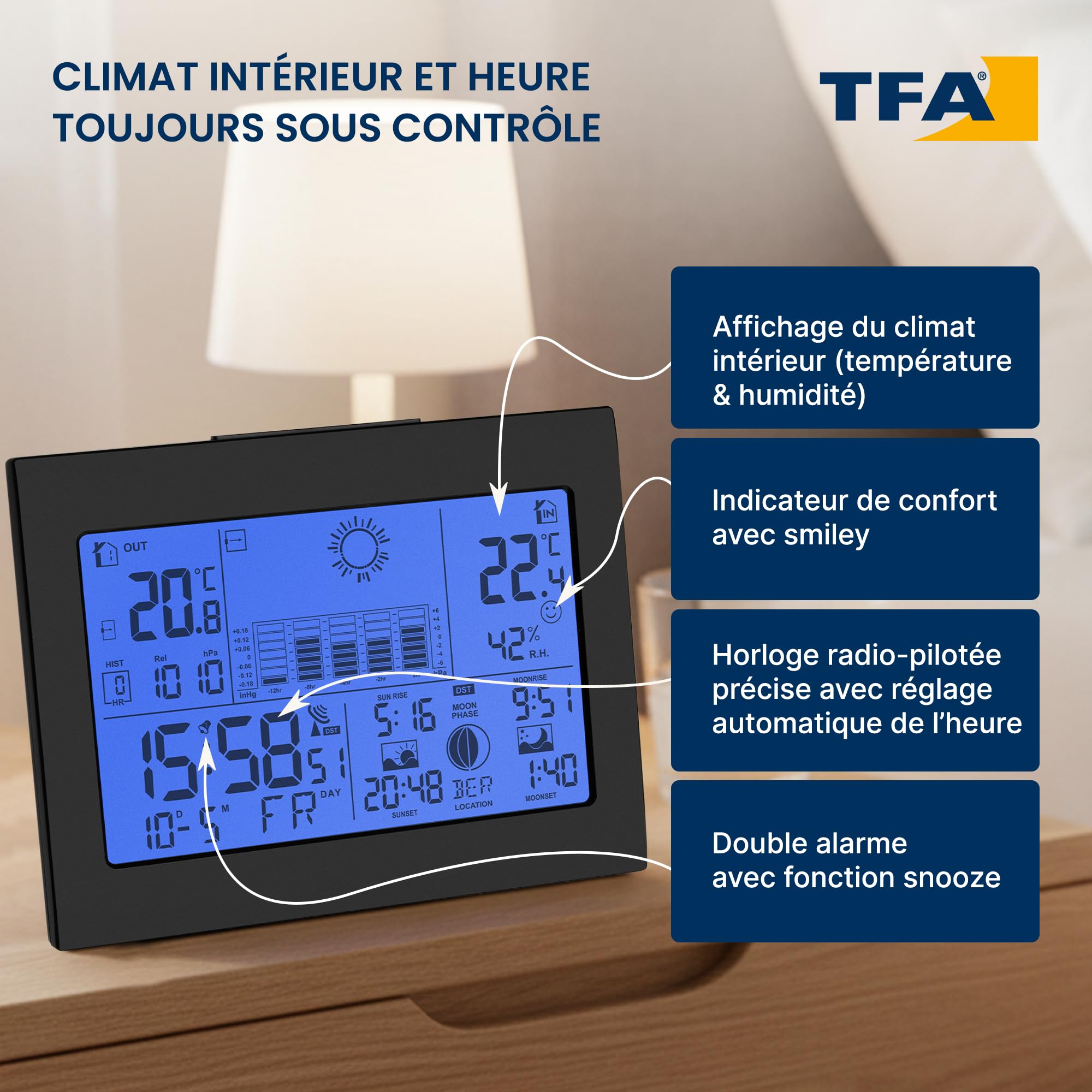 Draadloos weerstation TFA Dostmann CASA 35.1135.01 Zwart