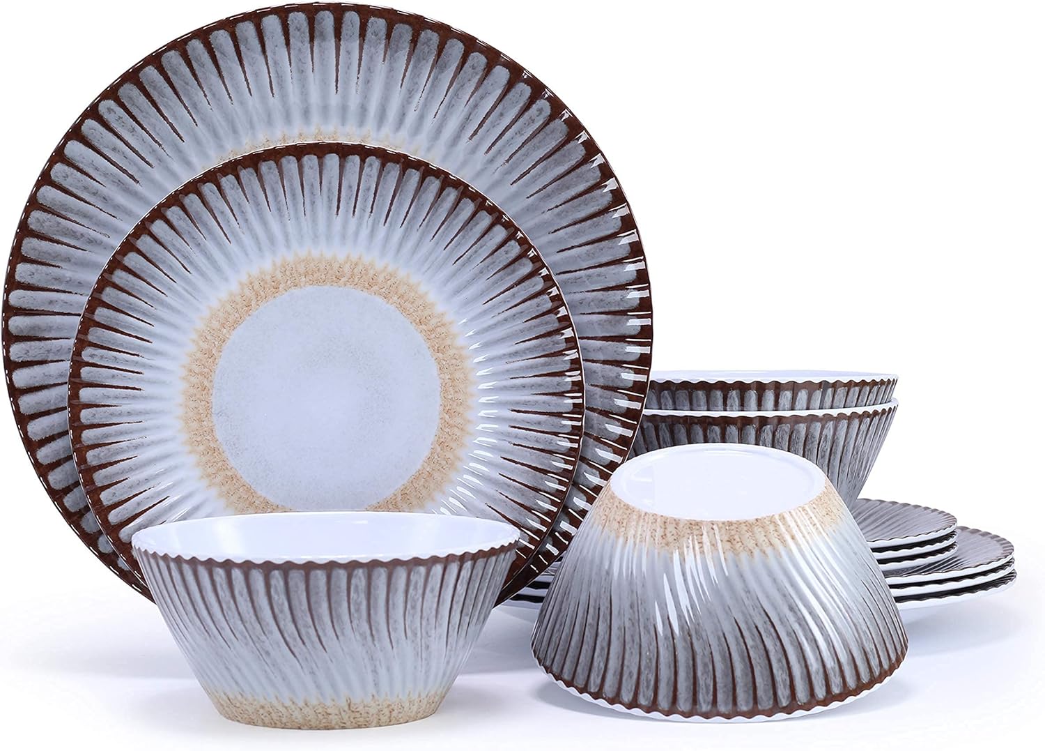 Melamine Dinnerware Sets for 4,12 Pcs Camping Dishes