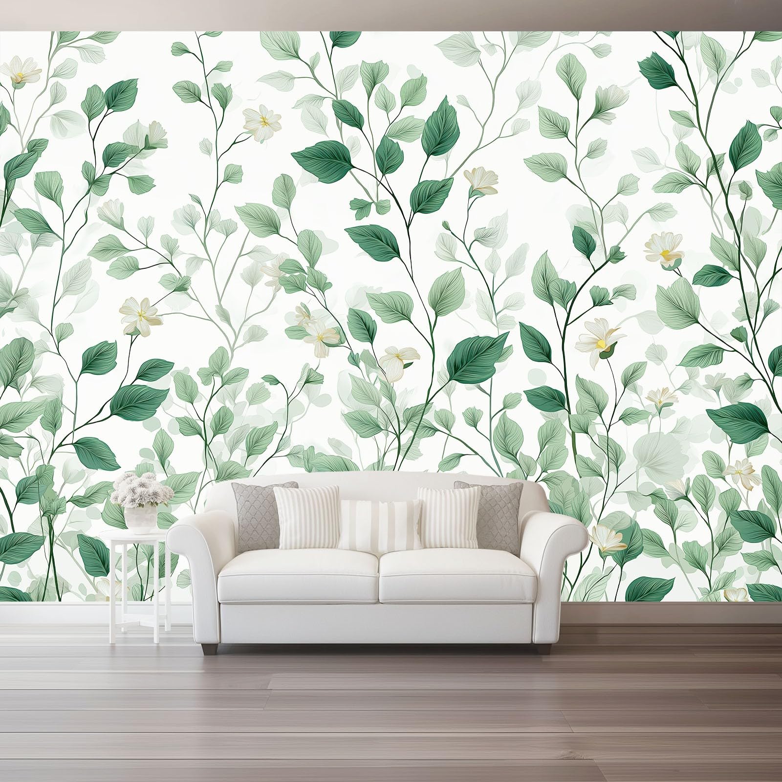 Papier Peint Intissé Feuilles Botaniques Vert Papier Peint Panoramique HD Salon 200x140 cm