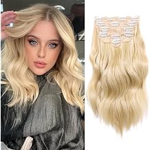 NAYOO Clip in Hair Extensions for Women 15 Inch Short Wavy Curly Blonde Mix Bleach Blonde Hair Extension 6PCS Synthetic Hair ExtensionBlonde Mix Bleach Blonde