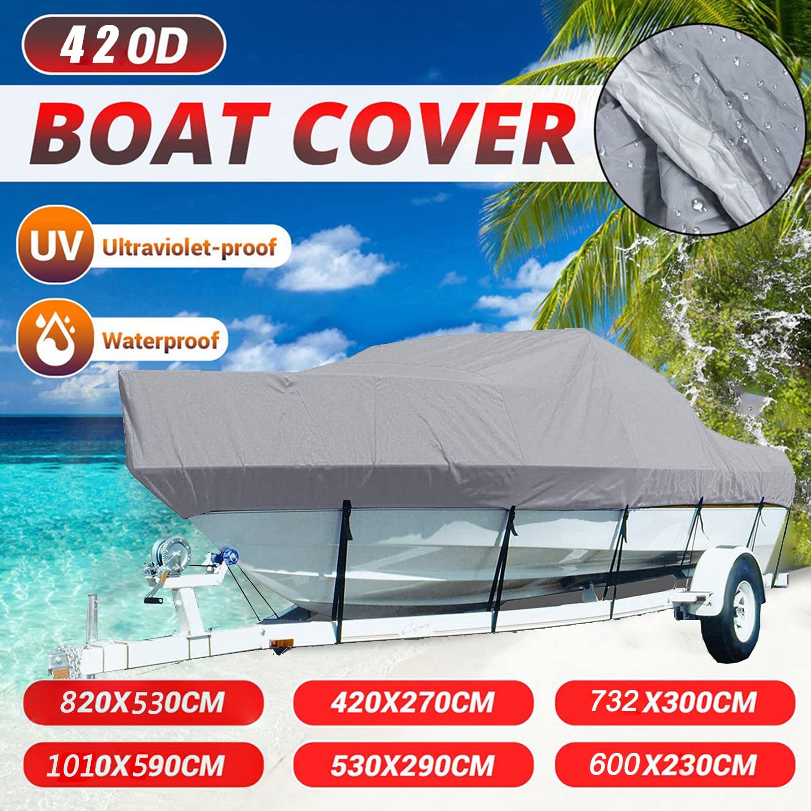 LDIW Premium Boot Abdeckung Bootspersenning, Universelle Bootsplane wasserdichte und Staubdichte Winterplane Winterabdeckung für Boote,420d,25to27FT: 1008x590cm