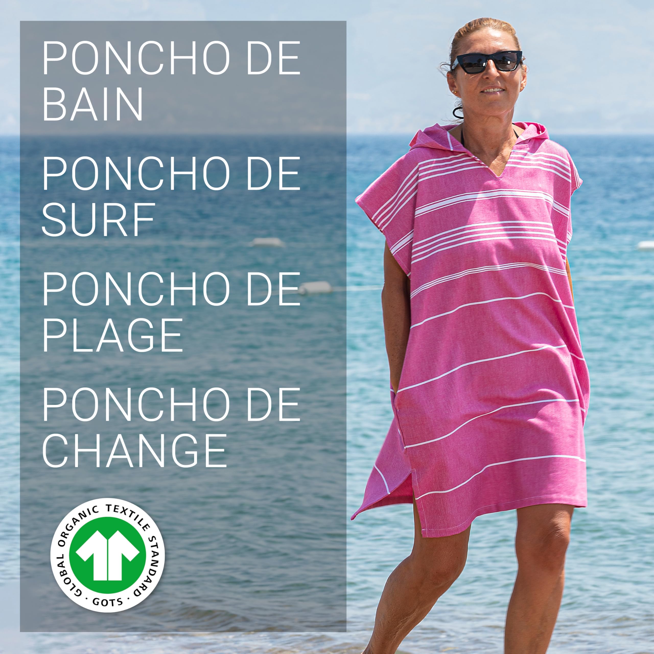 LeStoff Poncho de Bain Adulte, 100% Coton Bio, Bleu Marine, S | Poncho de surf à capuche et serviette de change pour plage, piscine et camping – léger, durable, absorbant, séchage rapide
