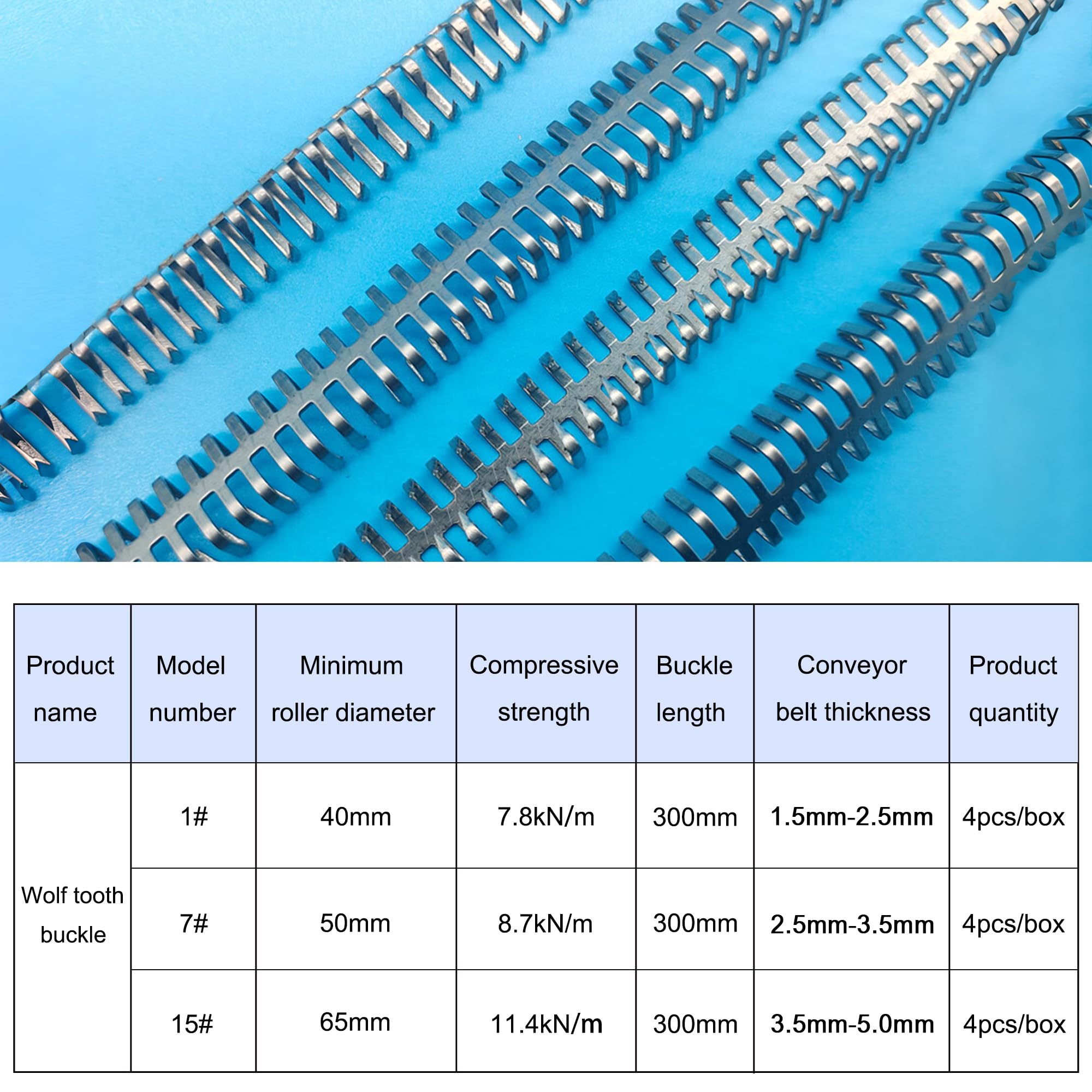 Giunti per Nastro Trasportatore 300 mm in Acciaio Inox, Giunzioni Meccaniche Metalliche per Nastri Leggeri/Medio-Spessi 2,5–4,8 mm, 4 Pezzi con 2 Perni, per Cinghie in Gomma/PVC, Uso Alimentare