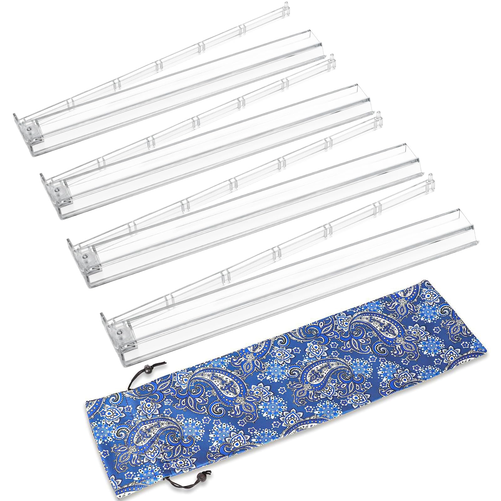 Photo 1 of ***MISSING ONE*** GUSTARIA Mahjong All-in-One Tile Rack & Pusher with Bag, Clear Acrylic Mahjong Combo, Modern American Majiang, Set of 4, White