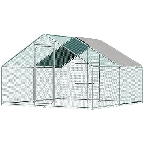 Large Metal Chicken Coop Chicken Runs for Yard with Cover Walk in Poultry Cage with Waterproof & Anti-UV Cover Heavy Duty Chicken Pen for Outdoor, Duck Rabbit Cage
