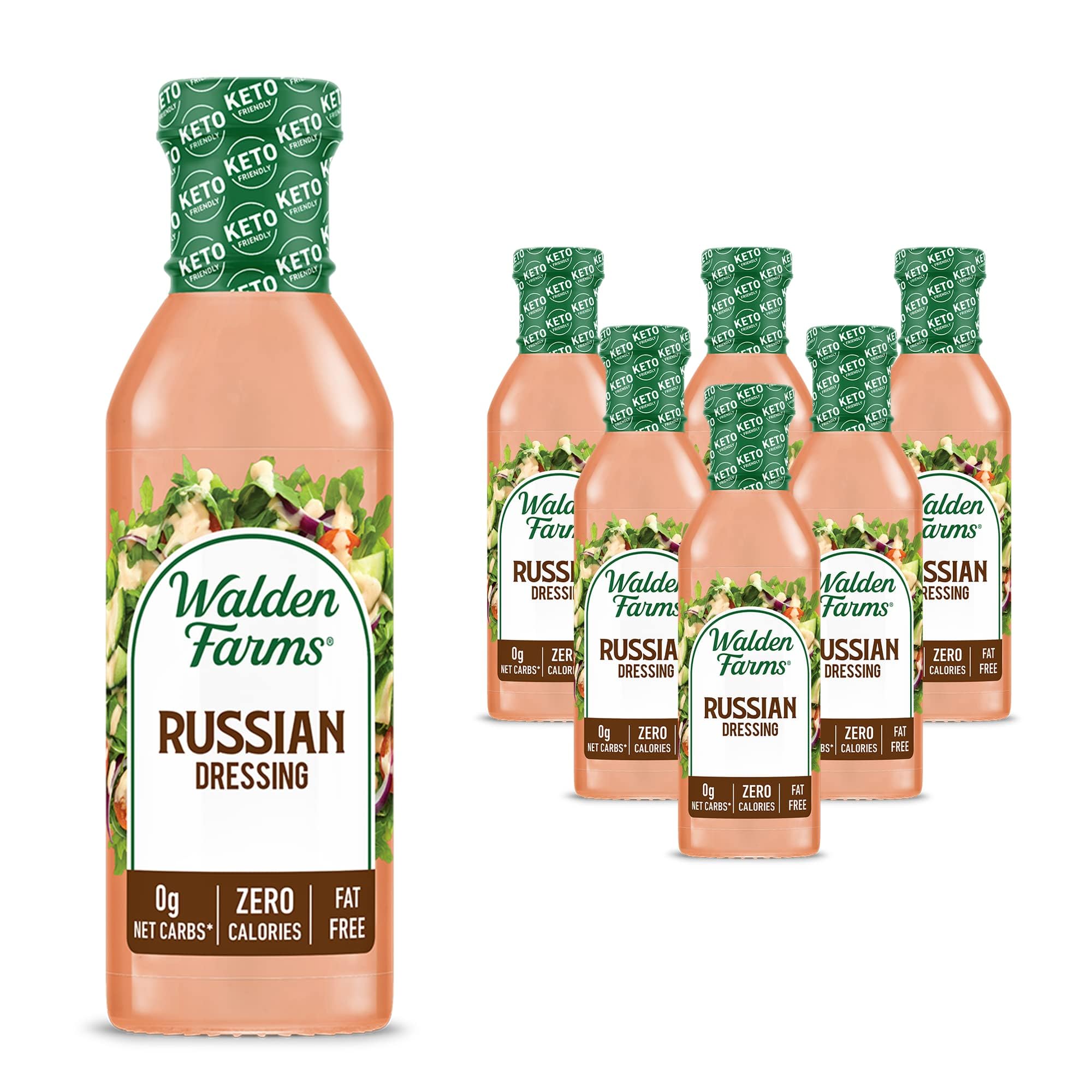 Walden Farms Russian Dressing – Calorie-Free, Gluten-Free, Low Carb, Keto-Friendly, Sugar-Free, Fat-Free, Dairy-Free Sweet & Tangy Russian Flavor – 6-Pack, 12 oz Bottles