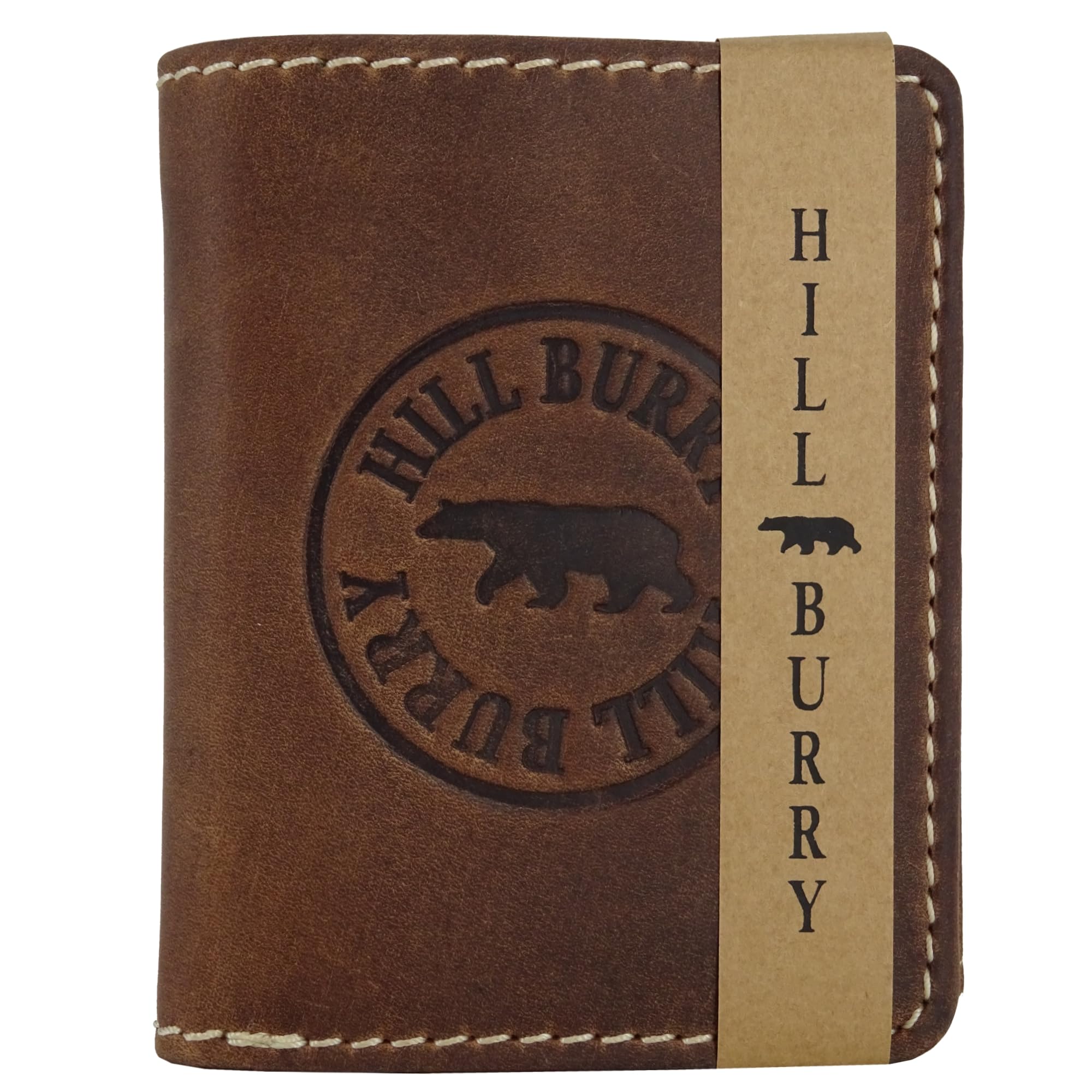 Echt-Leder Leder Geldbörse • Geldbeutel für Damen und Herren mit RFID-Schutz • Portmonee mit Münzfach • Portemonnaie Hill Burry • braun für Männer Brieftasche Wallet • Hochformat