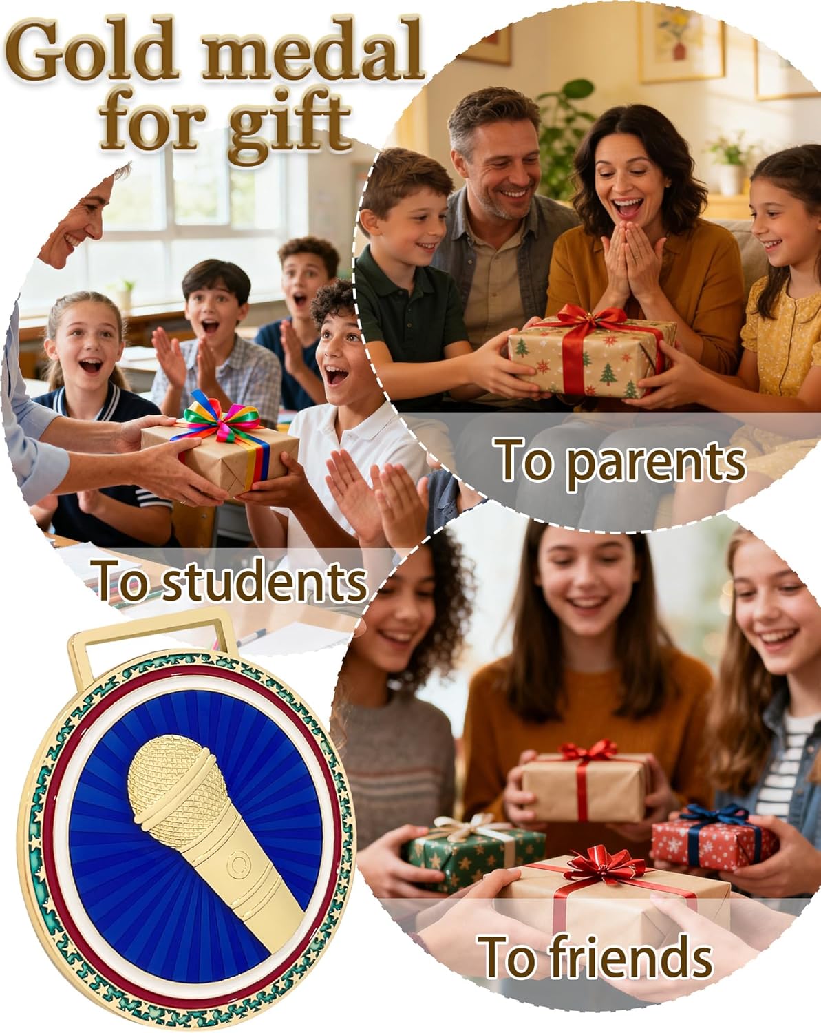 6PCS Music Awards Heavy Duty Medal, 3.15" Microphone Trophy Medal for Adults Students Competition