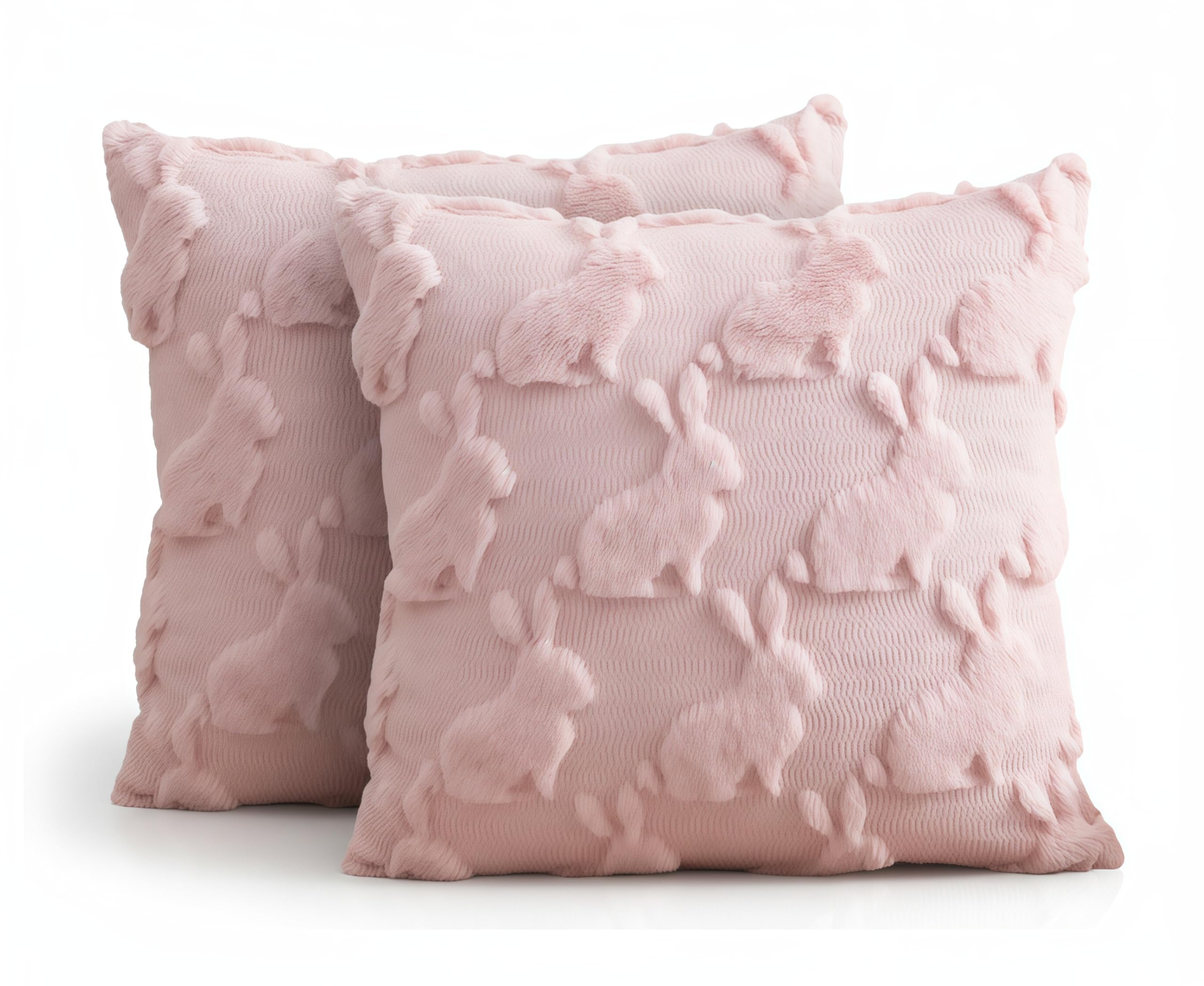 LOSTTYPE Luxury Soft Pink Faux Fur Cushion Covers, 2 Pack 45x45cm, with Adorable Bunny Rabbit Design, for Bed, Sofa, Home Decor, Indoor and Outdoor Use on Holidays and Travel