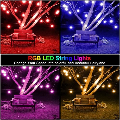 Vista 7 de Mlambert Luces de patio multicolor de 144 pies (3 x 48 pies), luces RGB regulables para café con 45+6 bombillas LED impermeables para jardín bistro