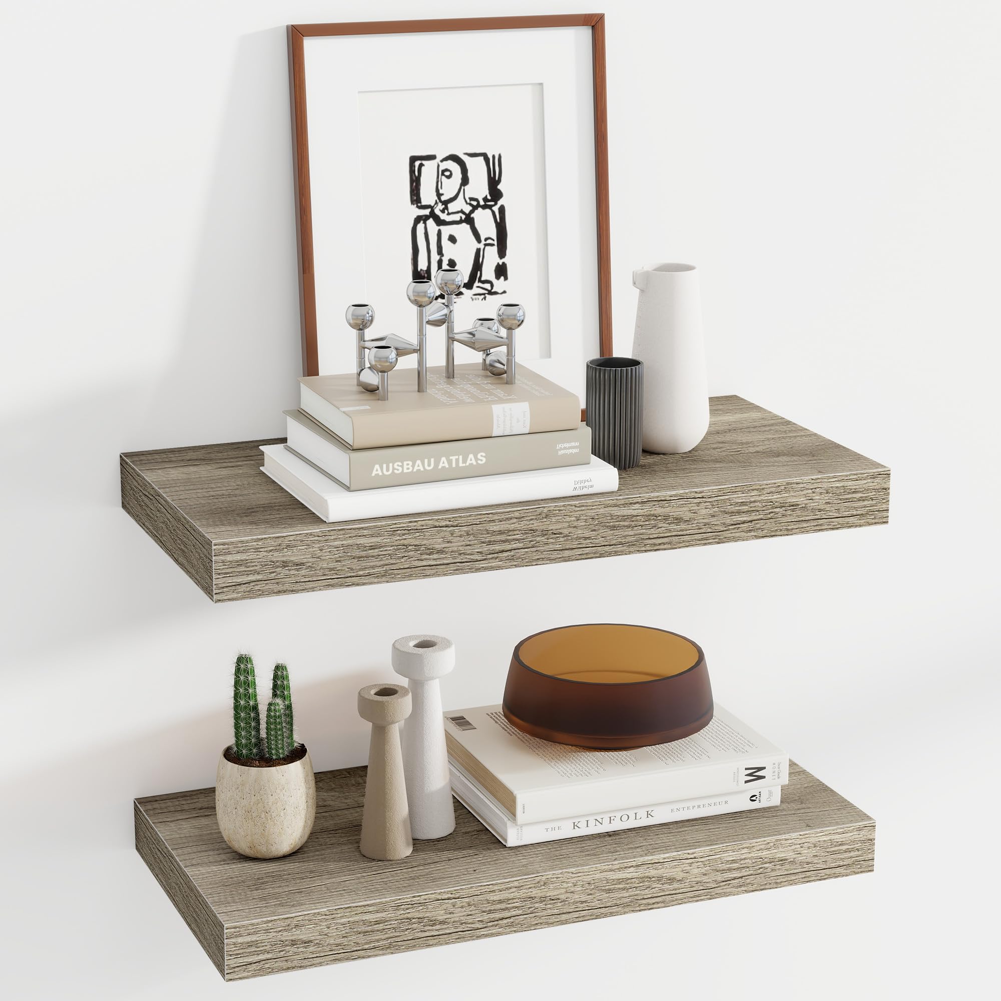 Acovy 24 Inch Floating Shelves, 12 Inch Deep Floating Shelves for Wall, Floating Shelf with Invisible Brackets, Deep Shelves for Bathroom, Bedroom,