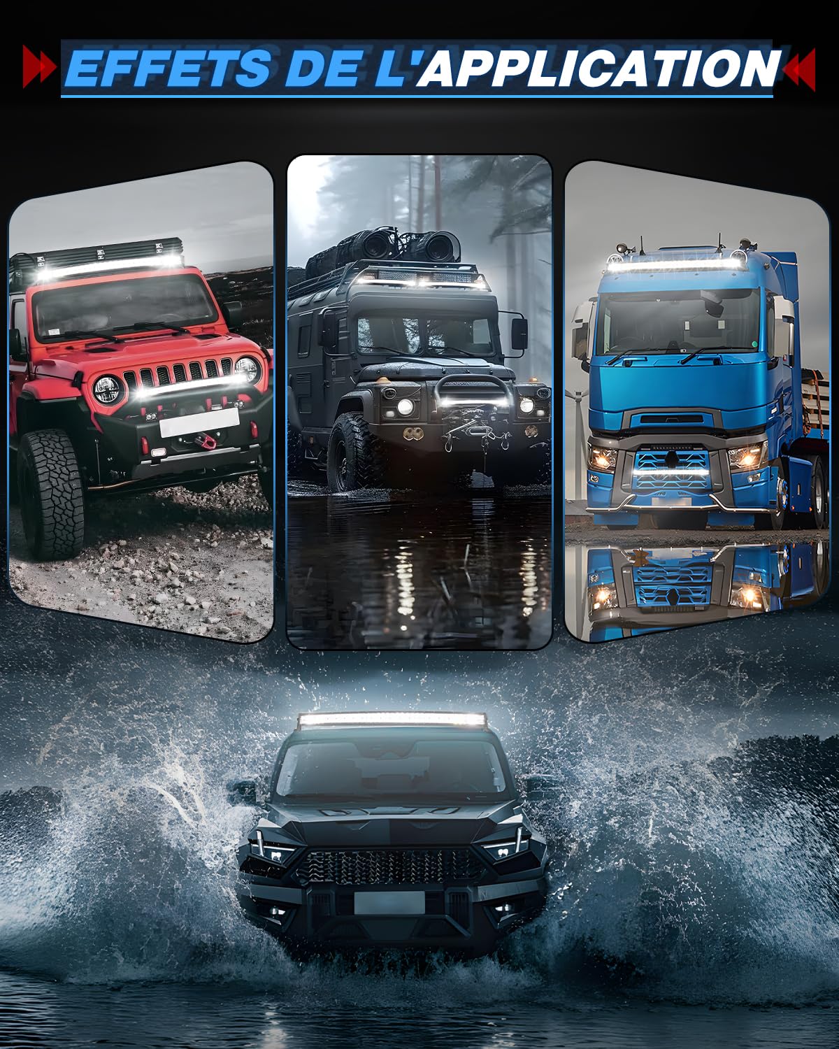 Braveway Barre Rampe LED 52" 260W 35000LM 5D Projecteur Longue Portée 12V 24V Barre Lumineuse Spot Flood Combo pour Hors Route Voiture Véhicules 4x4 SUV ATV Camion Tracteurs Bateaux